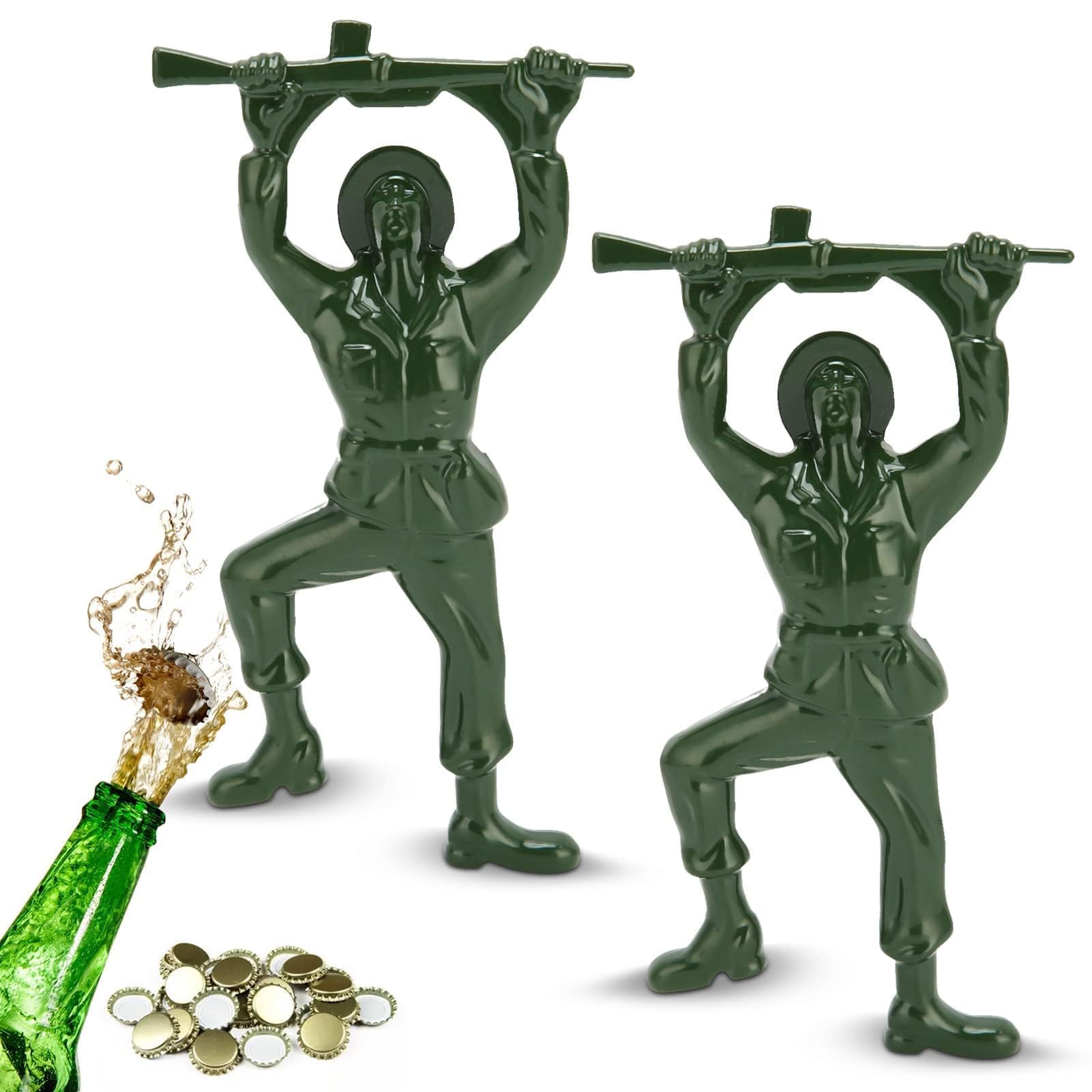 2 PCS Green Army Man Bottle Opener - Funny 3D Mini Soldier Beer & Wine Bottle Opener - Durable Beverage Opener for Bartenders - Perfect for Parties, BBQs, and Home Bars (Compatible with Coke, Beer & Wine Bottles)