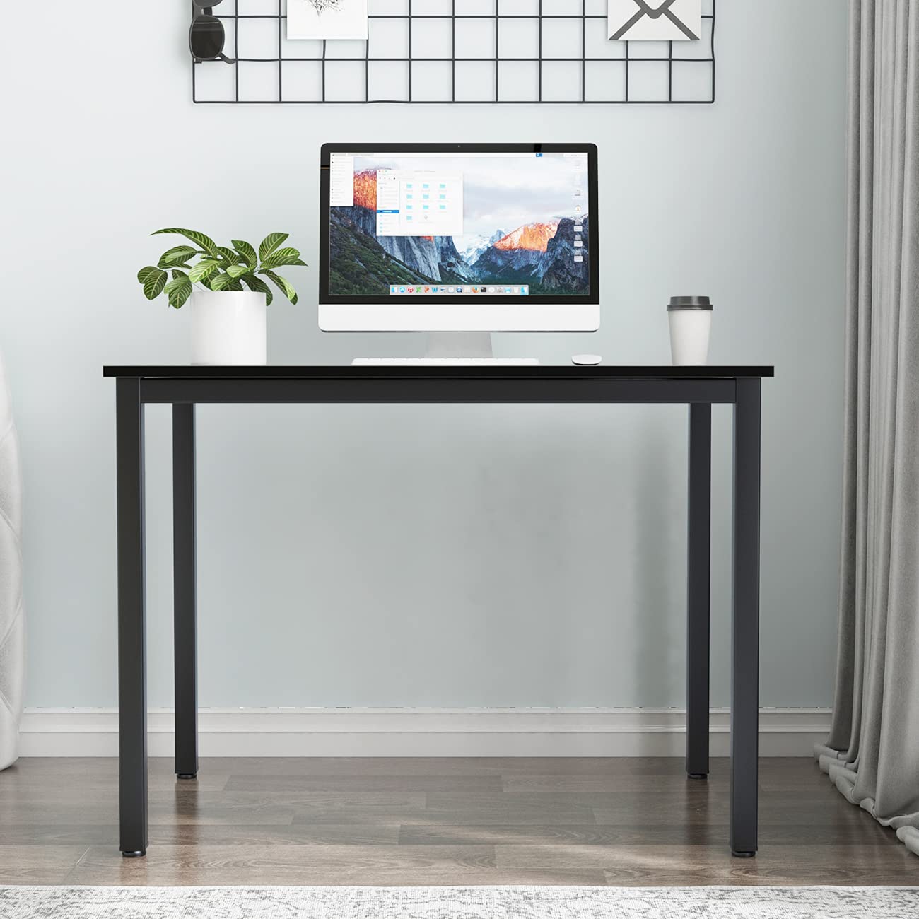 SogesPower 39 Inch Modern Simple Computer Desk for Home Office - Small Writing Study Desk with Sturdy Frame, Space-Saving Design - Perfect for Remote Work, Online Classes & Gaming Setup (Black)