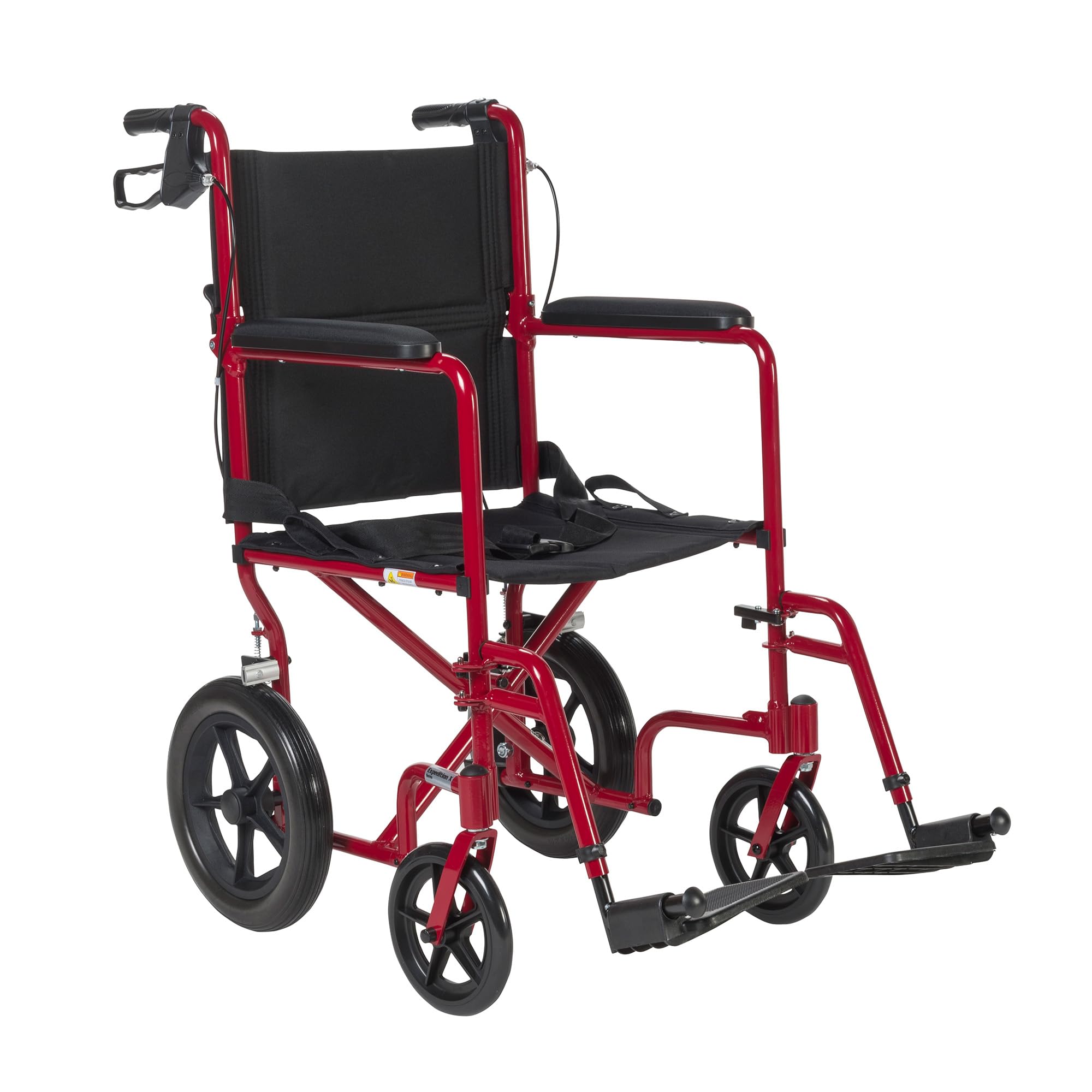 Drive Medical EXP19LTRD Lightweight Expedition Folding Transport Wheelchair with Hand Brakes - Ultra Lightweight Portable Wheelchair for Seniors & Adults - Red - Perfect for Travel, Doctor Visits & Indoor/Outdoor Mobility