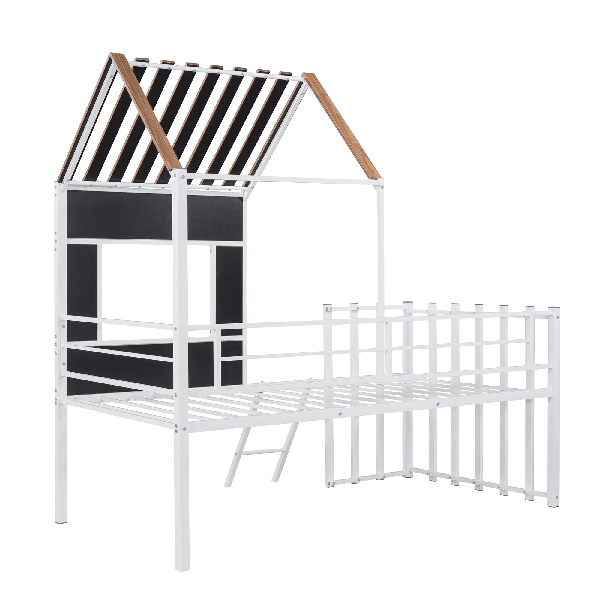 **Merax Twin Size Metal Loft Bed for Kids - Sturdy Low Loft Bed Frame with Roof, Window, Guardrail & Ladder - Perfect for Small Bedrooms, Playrooms & Dorm Rooms**