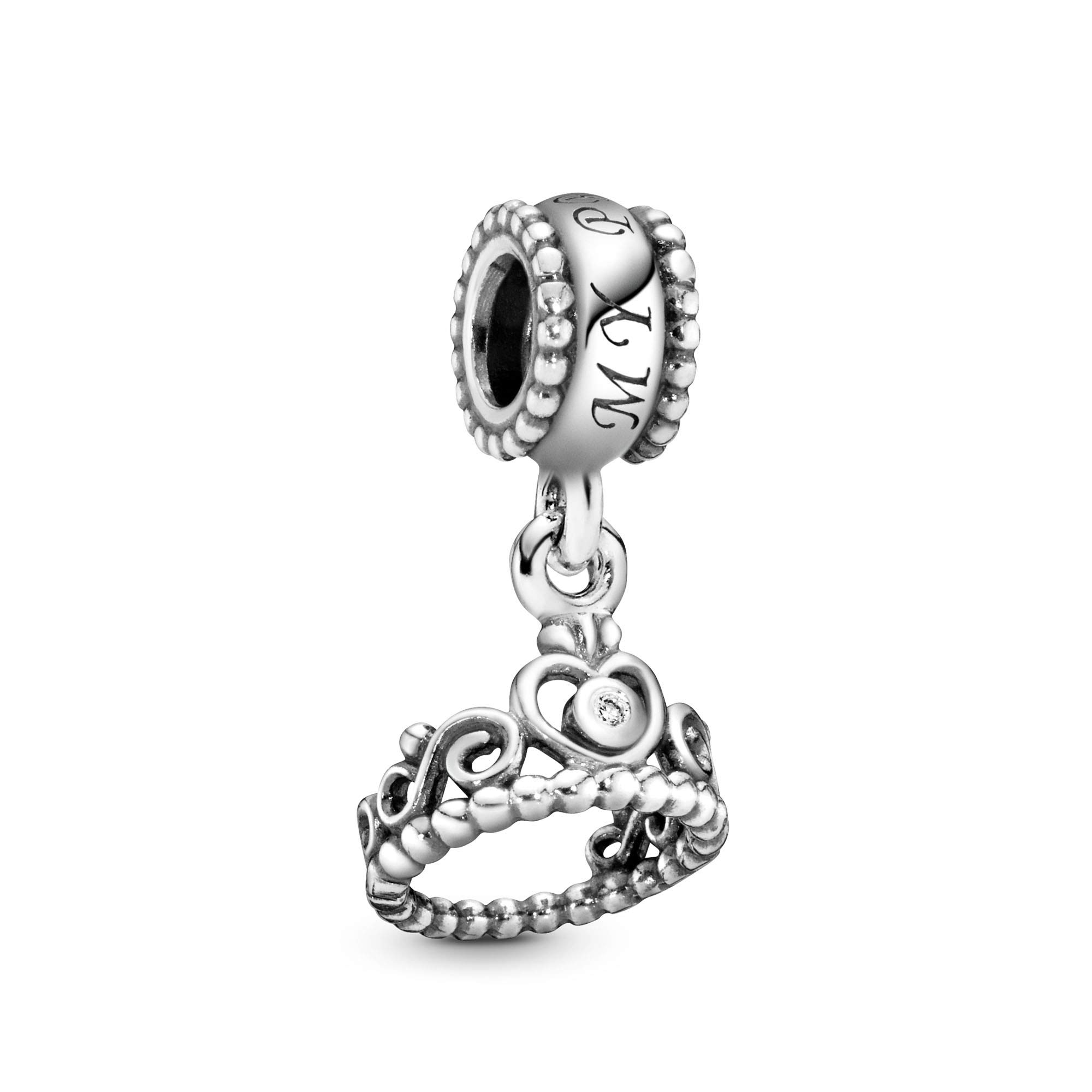 PANDORA Sterling Silver Princess Tiara Crown Dangle Charm with Cubic Zirconia | Elegant Jewelry Gift for Women | Perfect for Birthdays, Weddings & Special Occasions