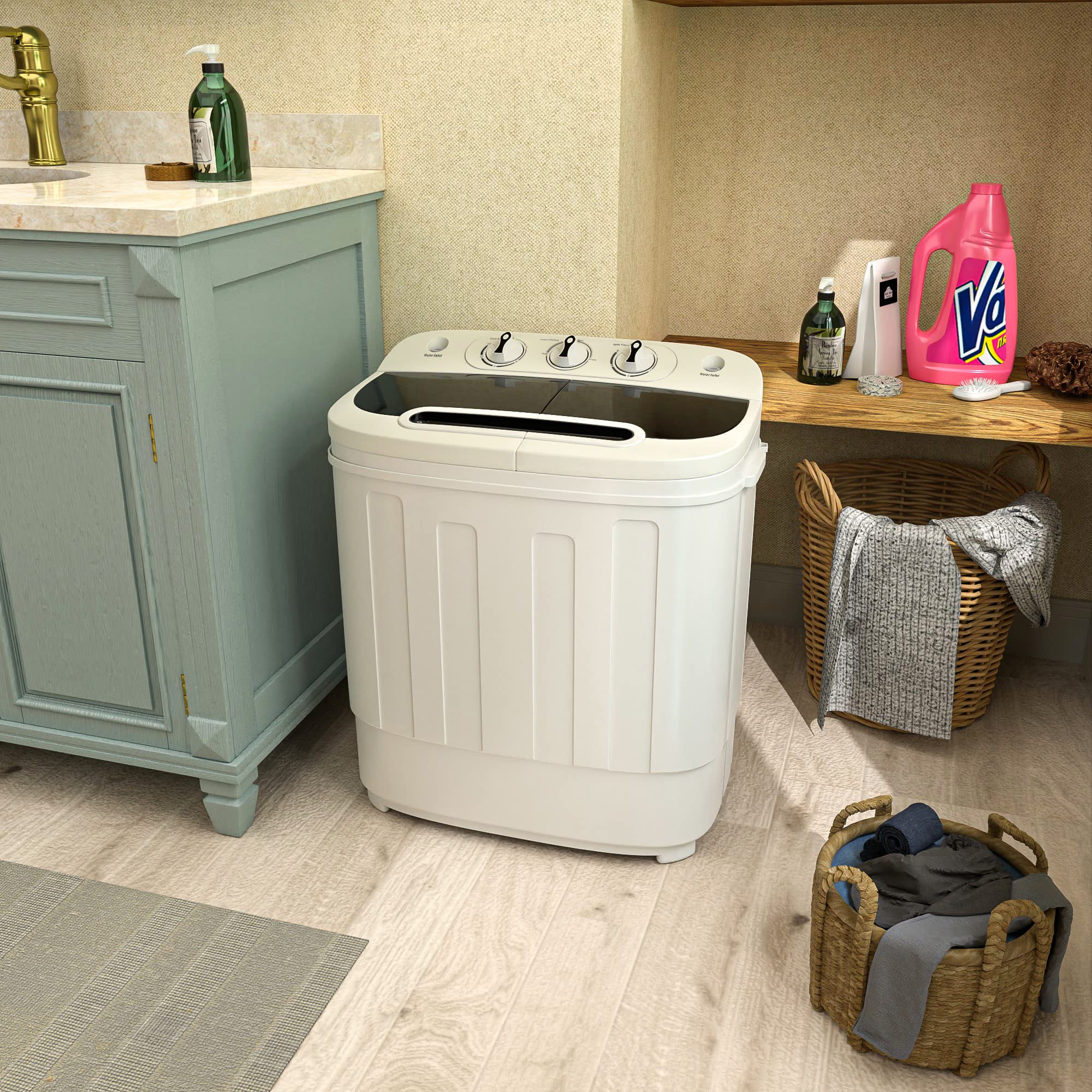 Portable 13lbs Mini Twin Tub Washing Machine with Dryer - Compact Washer & Spin Dryer Combo for Apartments, Dorms, RVs, Camping - Perfect for Small Spaces, Travel & Laundry Room Use