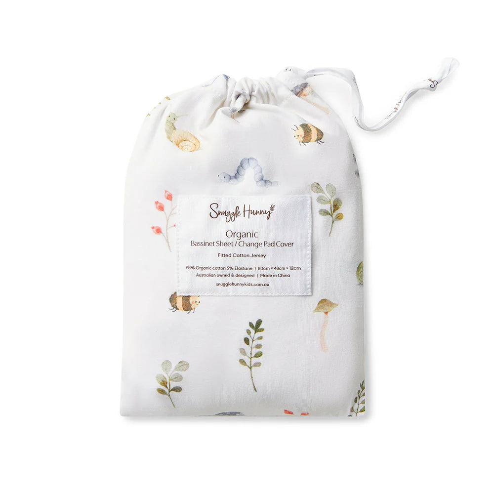 Snuggle Hunny Bassinet Sheet & Change Pad Cover - Garden Friends Design - Soft & Breathable Baby Crib Fitted Sheet - Perfect for Nursery, Daycare & Travel Use