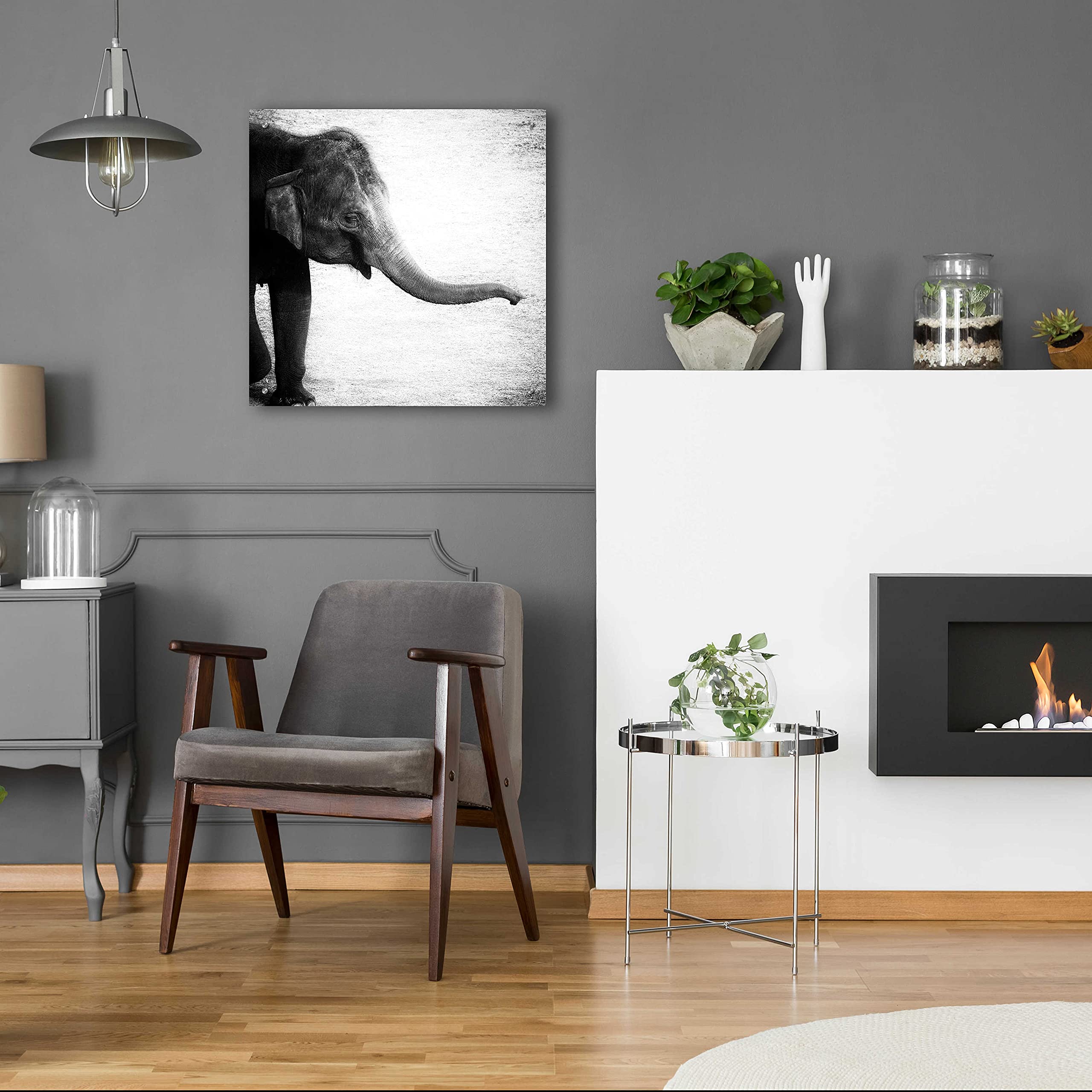 Debra Van Swearingen 'Elephant II' Acrylic Glass Wall Art - 24x24 Inch Modern Abstract Animal Painting for Living Room, Bedroom & Office Decor