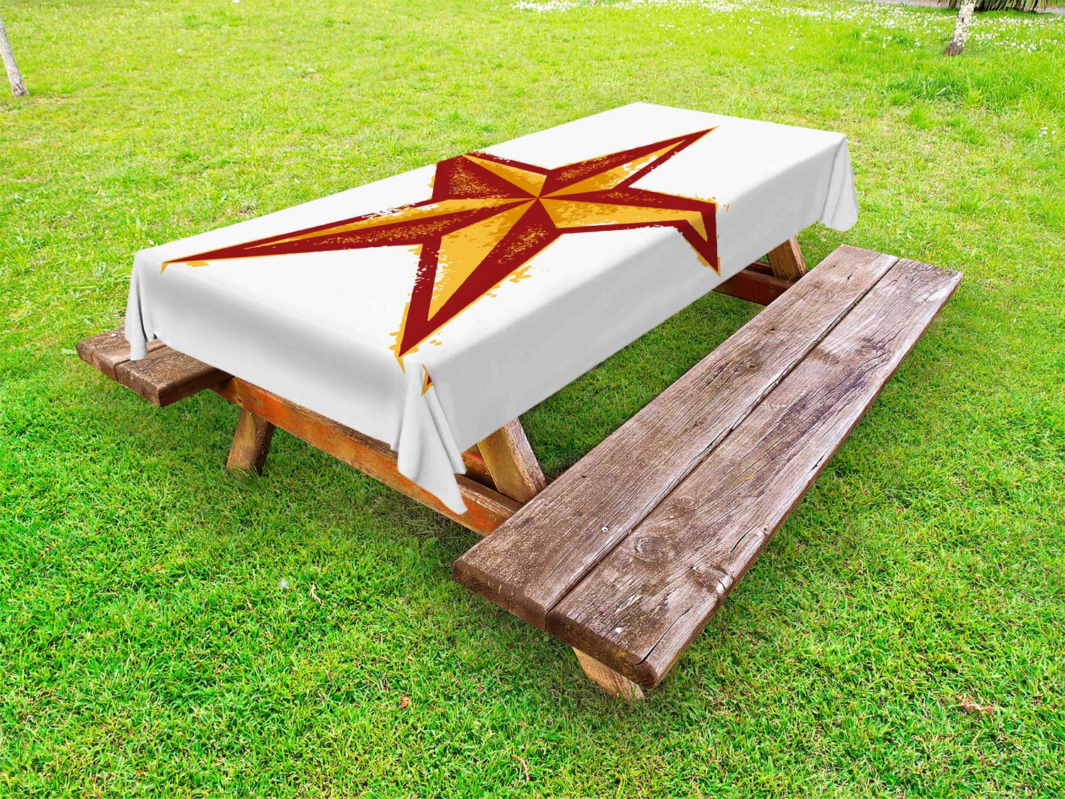 Ambesonne Vintage Western Star Retro Tablecloth – Washable Outdoor Picnic Table Cover with Prehistoric Country Design, 58