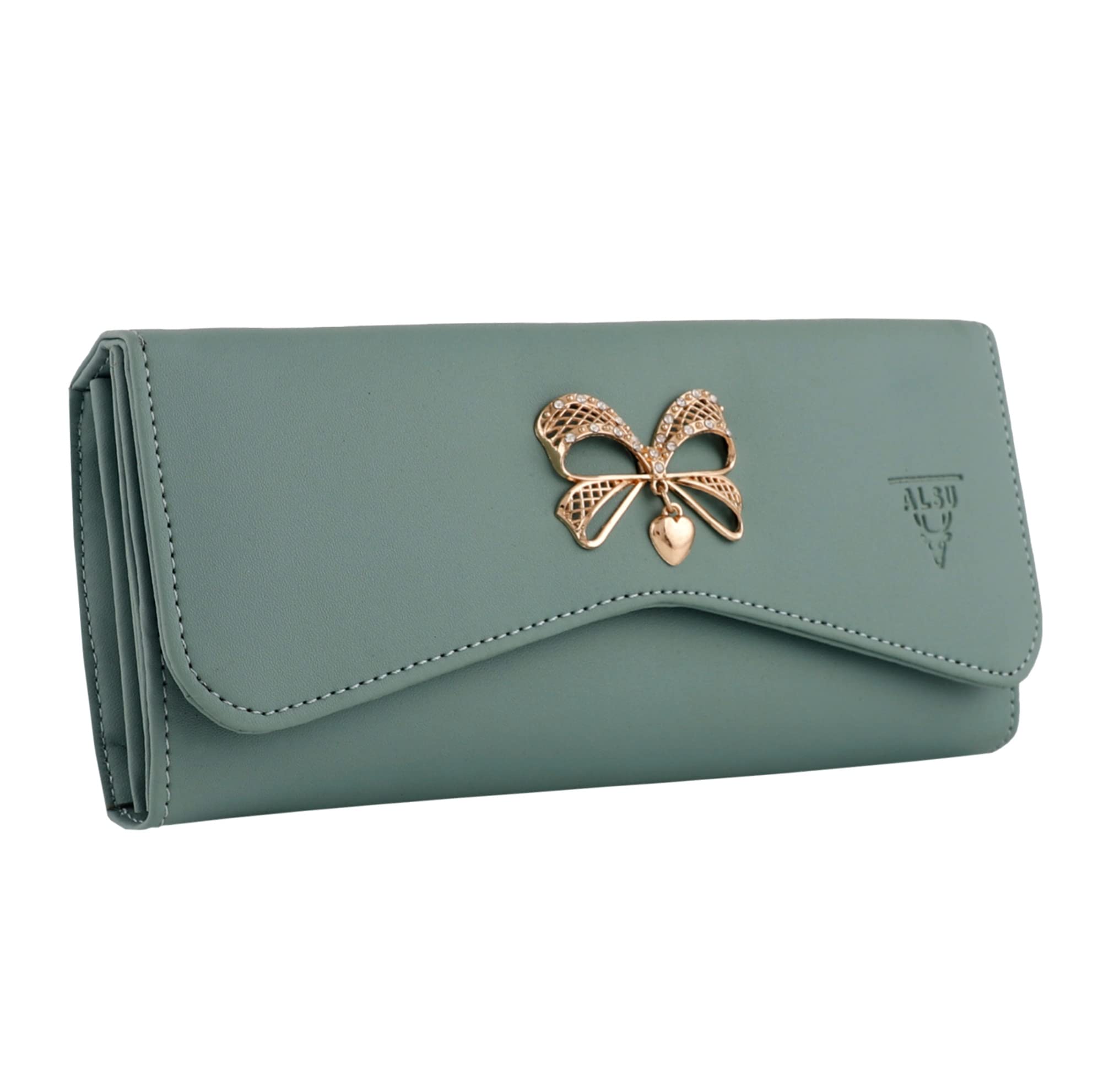 ALSU Women's Slim Wallet with Phone Pocket - 4 Card Slots & Coin Compartment - Premium Smooth Vegan Leather Clutch Purse (Light Green) | Perfect for Travel, Shopping & Night Out Accessories