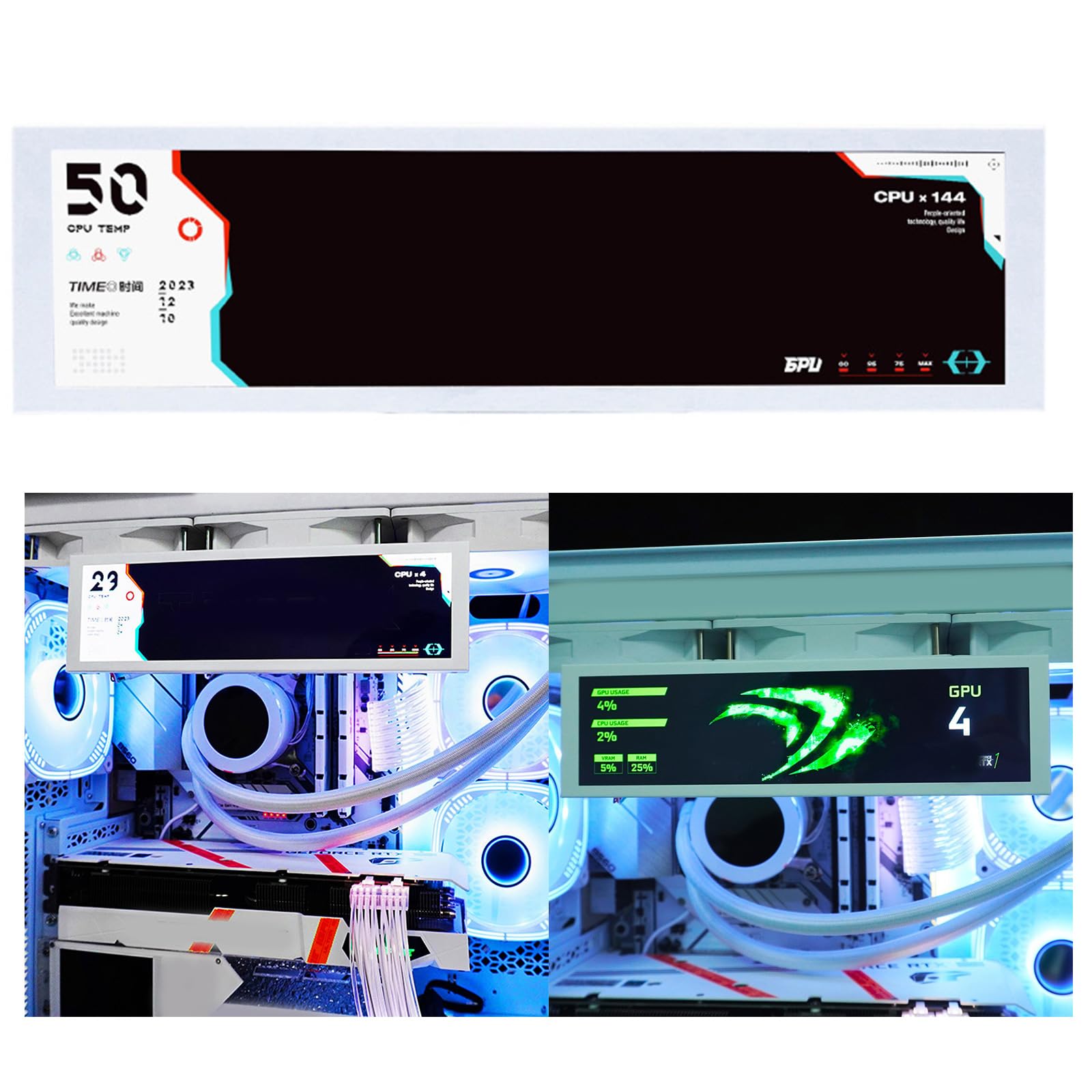 YIZITU 8.8 Inch Long Strip LCD Screen 1920x480 Resolution Secondary Monitor Display with Driver Board - Computer GPU/CPU Monitor for PC Setup, Gaming, and Pet Monitoring