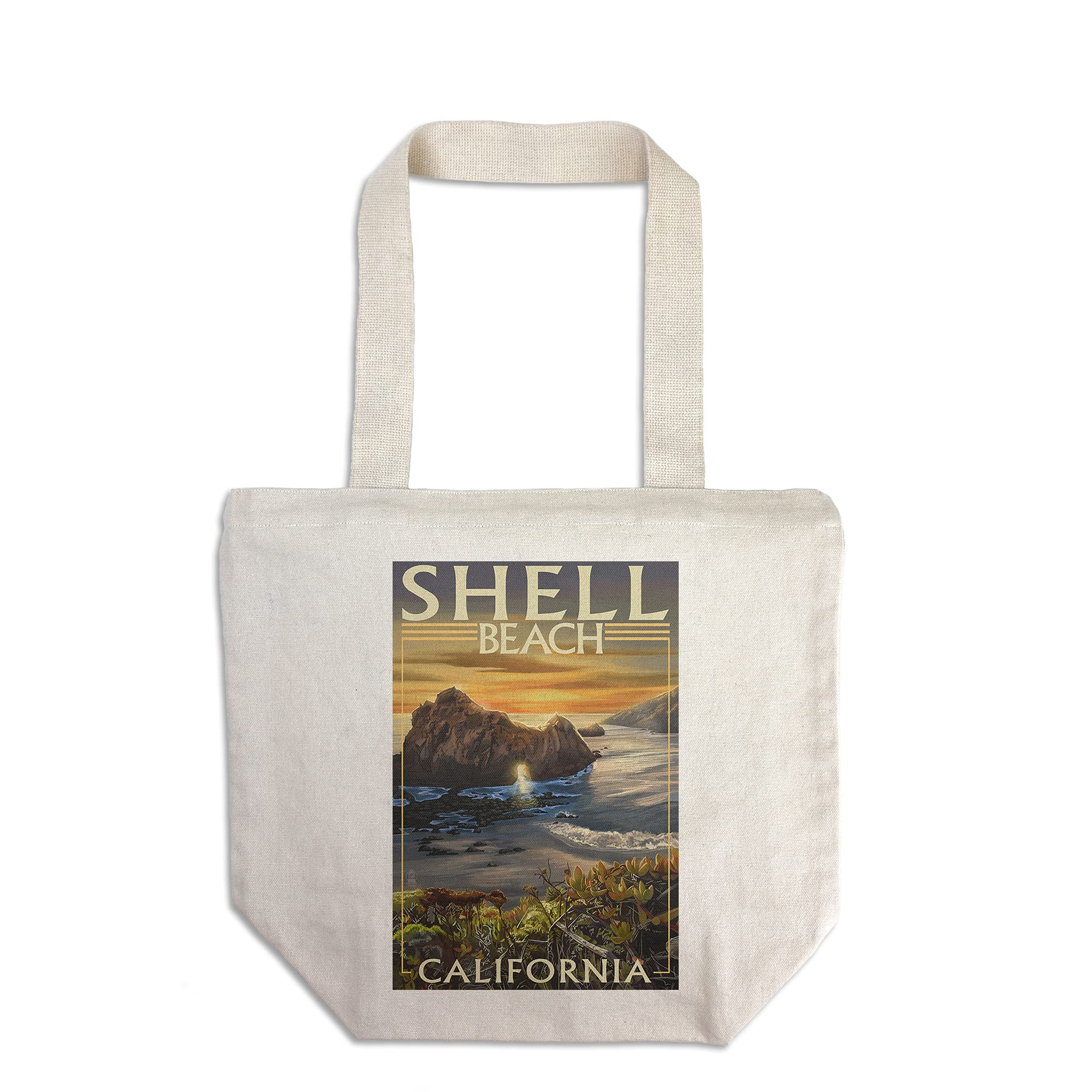 Lantern Press Shell Beach California Sunset Tote Bag - 100% Cotton Canvas Reusable Shopping Bag for Beach Trips, Groceries & Eco-Friendly Lifestyle