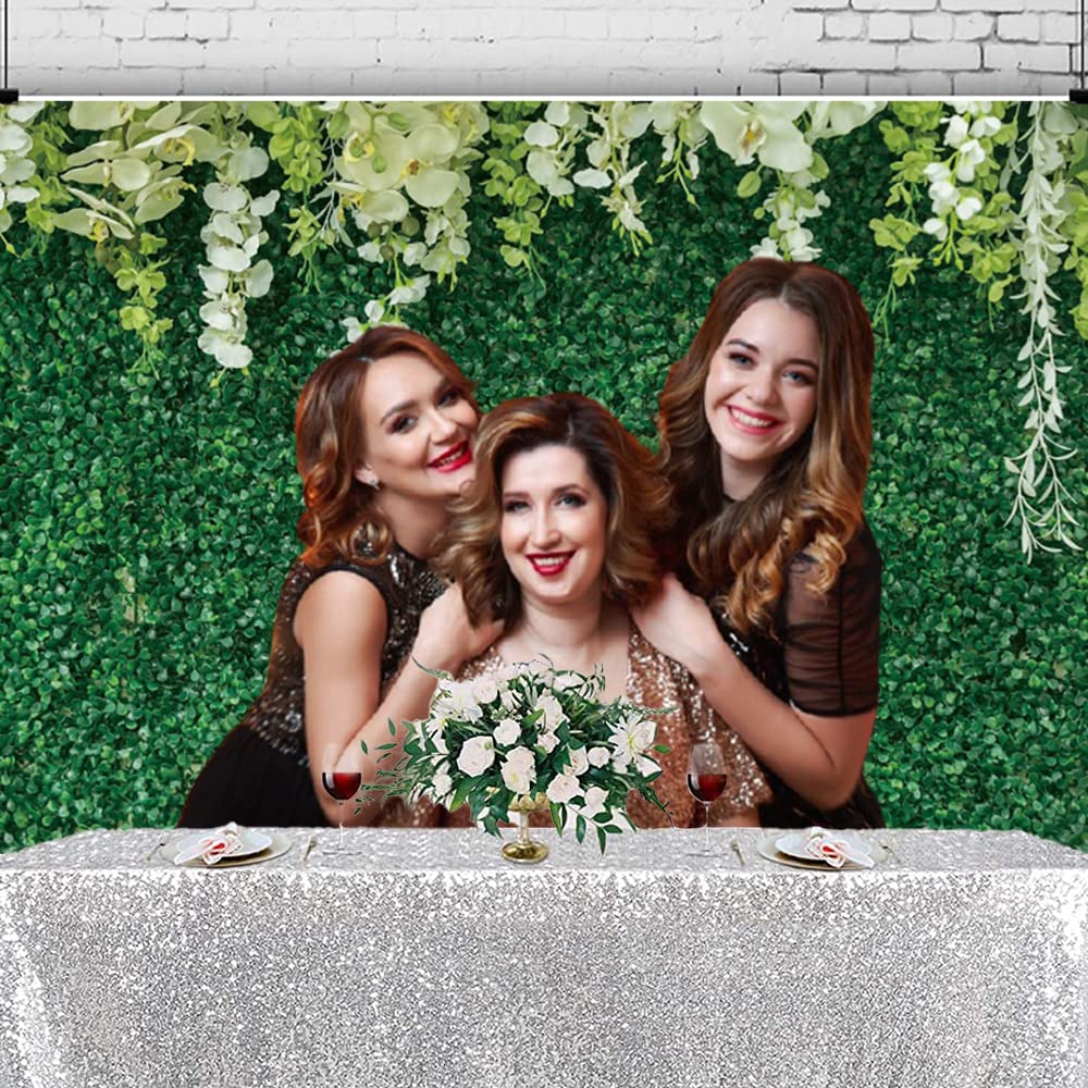 10x8ft Greenery Floral Photography Backdrop - Green Leaf Grass Wall with White Flowers for Wedding, Bridal Shower, Baby Shower, Birthday Party & Reception Decoration - Durable Vinyl Photo Background for Professional Photography & Event Styling