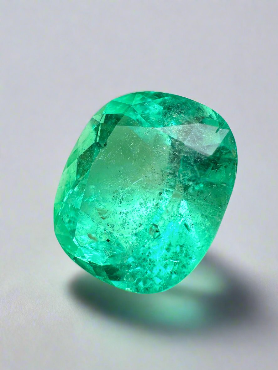 9.89 Carat 14x12mm Spring Green Natural Loose Colombian Emerald Cushion Cut Gemstone for Jewelry Making, Engagement Rings & Luxury Gifts