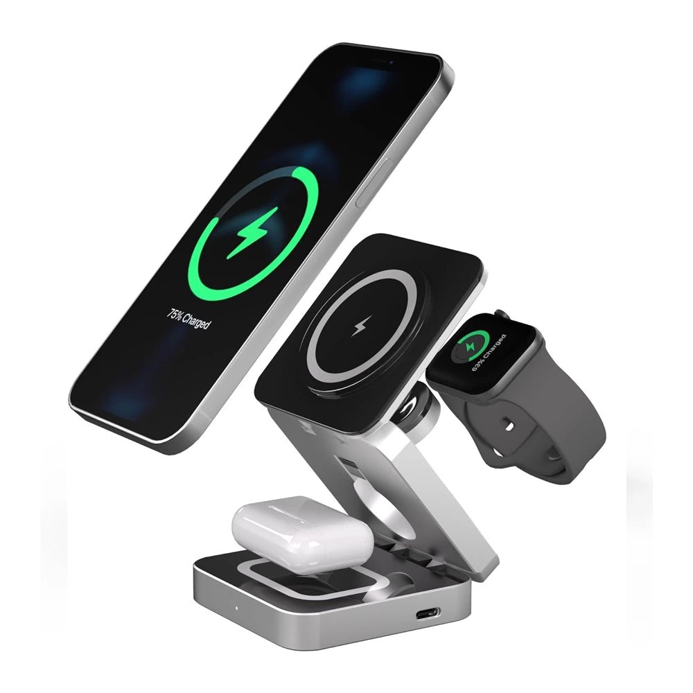 PowerFold Pro: 3-in-1 Foldable MagSafe Charging Stand for iPhone, Apple Watch & AirPods - Portable Wireless Charger for Home, Office & Travel
