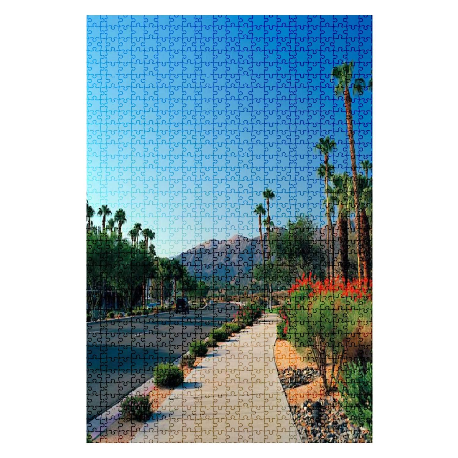 1000-Piece Wooden Jigsaw Puzzle - Highway 111 at Rancho Mirage California with Palm Trees | Fun & Challenging Board Puzzle for Adults & Kids | Large DIY Educational Toy Game | Perfect Gift & Home Decor | Great for Family Game Nights, Stress Relief & Cognitive Development