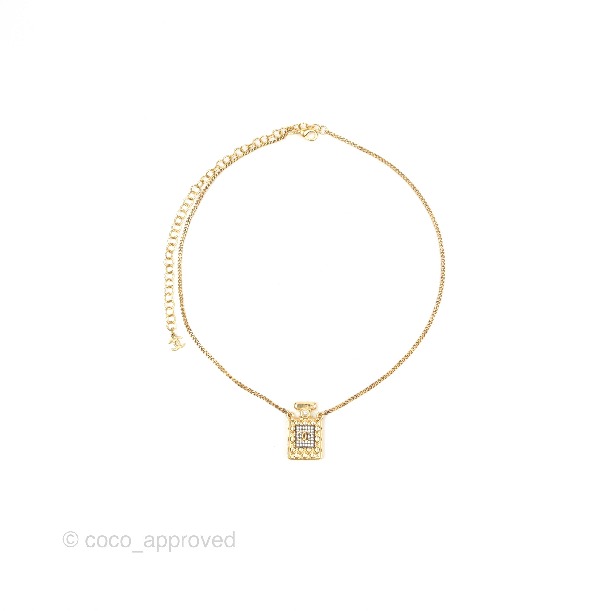Chanel CC Perfume Bottle Rhinestone Necklace - Elegant Crystal Pendant for Women | Perfect Gift for Birthday, Anniversary & Valentine's Day | Fashion Jewelry for Parties & Special Occasions