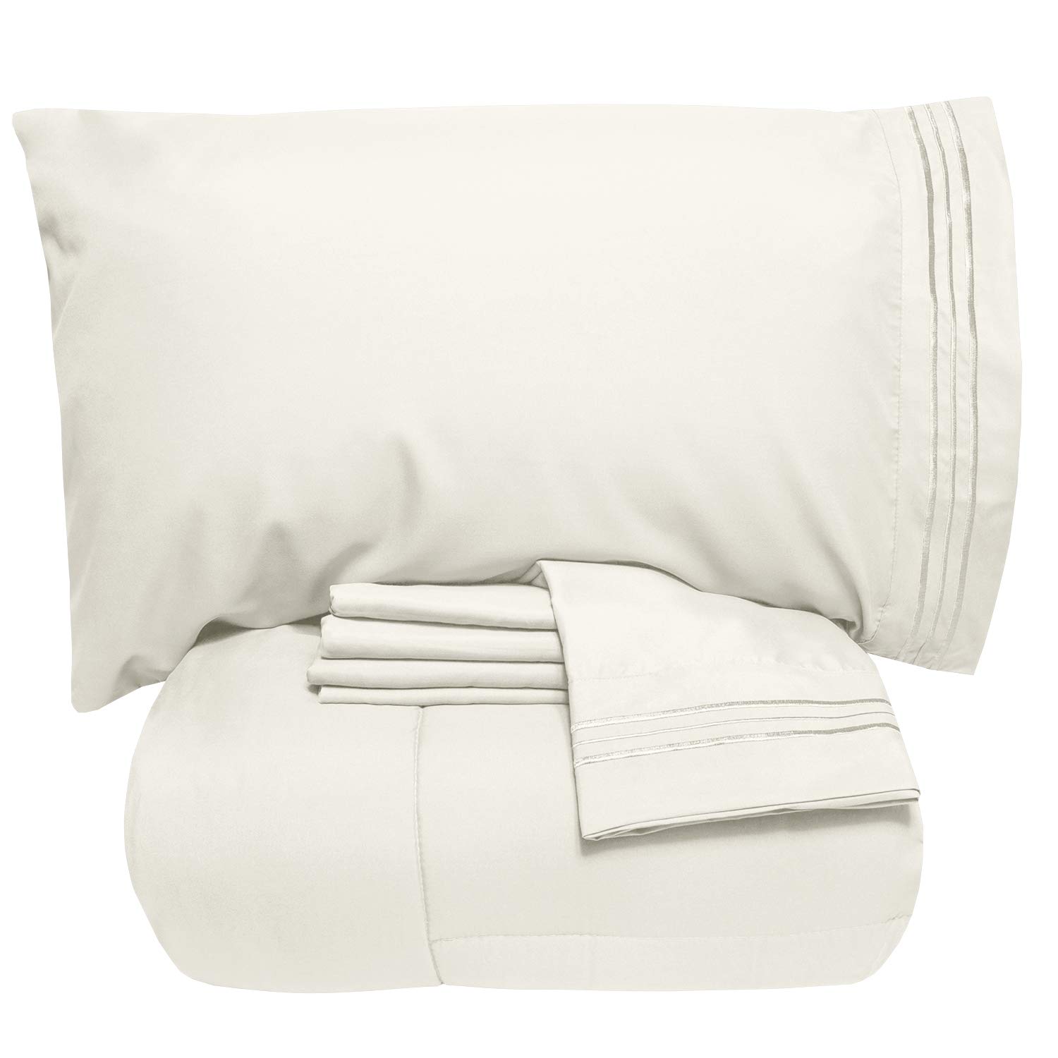 Sweet Home Collection 5-Piece Comforter Set - Solid Color All-Season Soft Down Alternative Blanket & Luxurious Microfiber Bed Sheets, Full Size, Ivory - Perfect for Master Bedroom, Guest Room & Dorm Decor