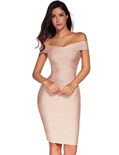 Meilun Women's Rayon Off Shoulder Bandage Bodycon Dress - Sexy Club Party, Wedding Guest & Cocktail Dress for Night Out, Date Night & Special Occasions