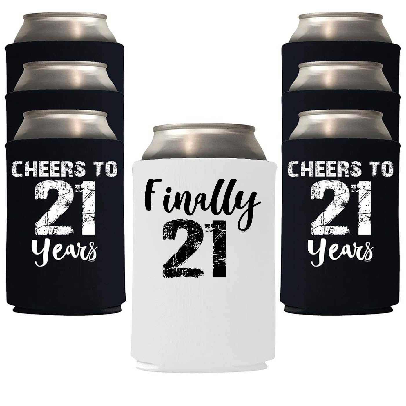 21st Birthday Can Coolie Holder - Cheers to 21 Years - Best 21st Birthday Gift for Men - Party Favors & Decorations - Perfect for Birthday Celebrations, Bar Parties & College Graduations