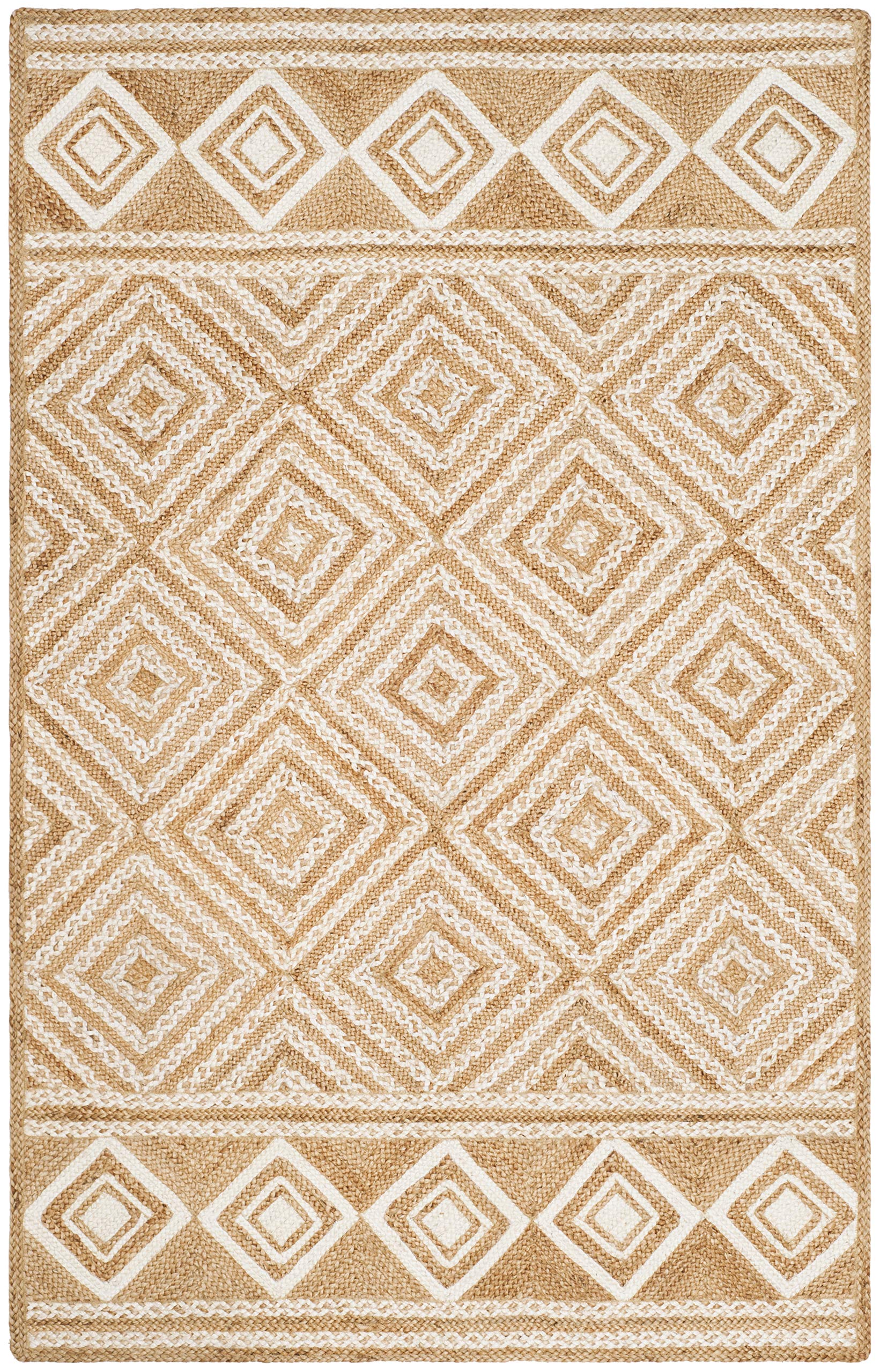 SAFAVIEH Natural Fiber Collection Handmade Jute Area Rug - 6' x 9' Natural & Ivory, Eco-Friendly Floor Mat for High Traffic Living Room, Bedroom, Dining Room (NF880B) | Perfect for Boho Decor & Cozy Home Atmosphere