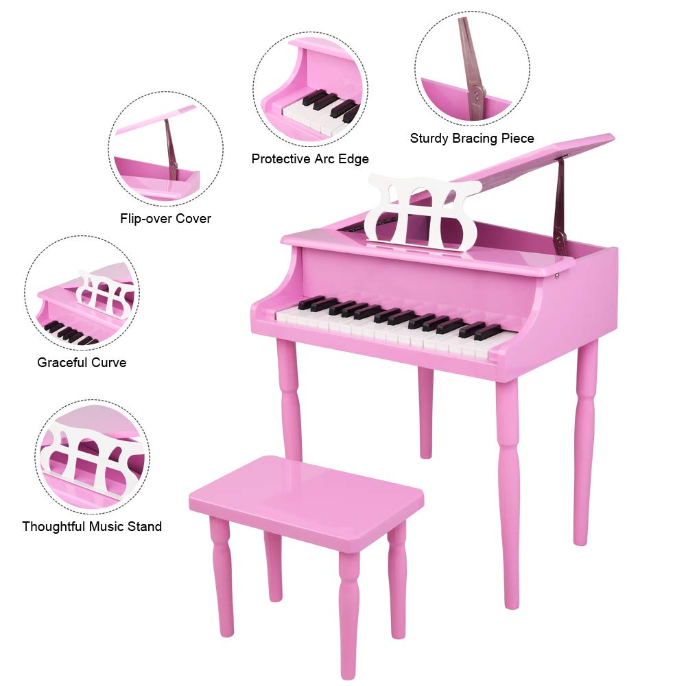 Ochine Kids Wooden 30-Key Mini Grand Piano Toy - Classical Children's Musical Instrument with Bench, Music Stand & Song Book - Perfect for Early Childhood Music Education & Home Play (Ships from USA)