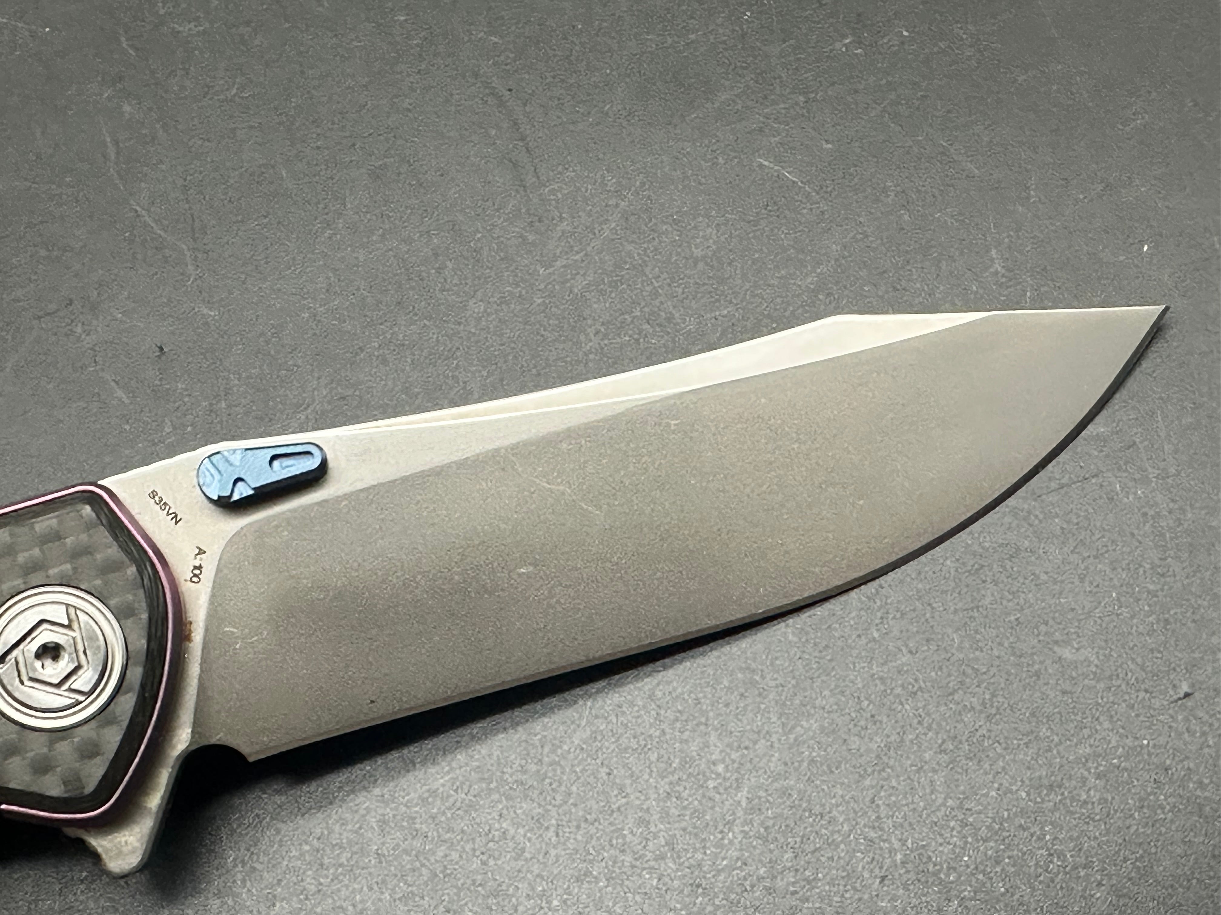 CH Knives CH3516 Folding Pocket Knife - S35VN Steel Blade, Purple Titanium Frame & Carbon Fiber Scales - EDC, Camping, Outdoor Survival Tool