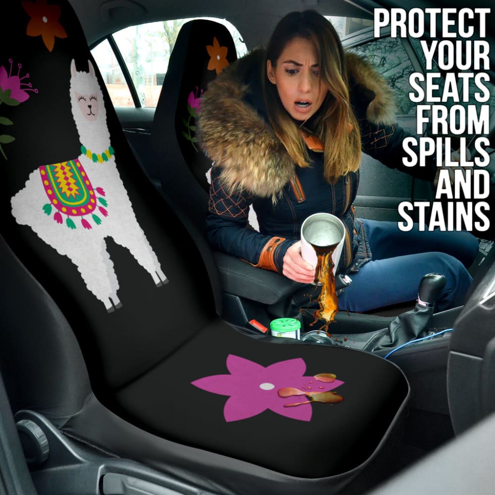 Custom Llama Print Chalky Style Black Floral Car Seat Covers - Universal Fit for Cars, SUVs & Trucks - Waterproof & Non-Slip Design for Comfort & Protection - Perfect for Road Trips, Daily Commutes & Pet Owners