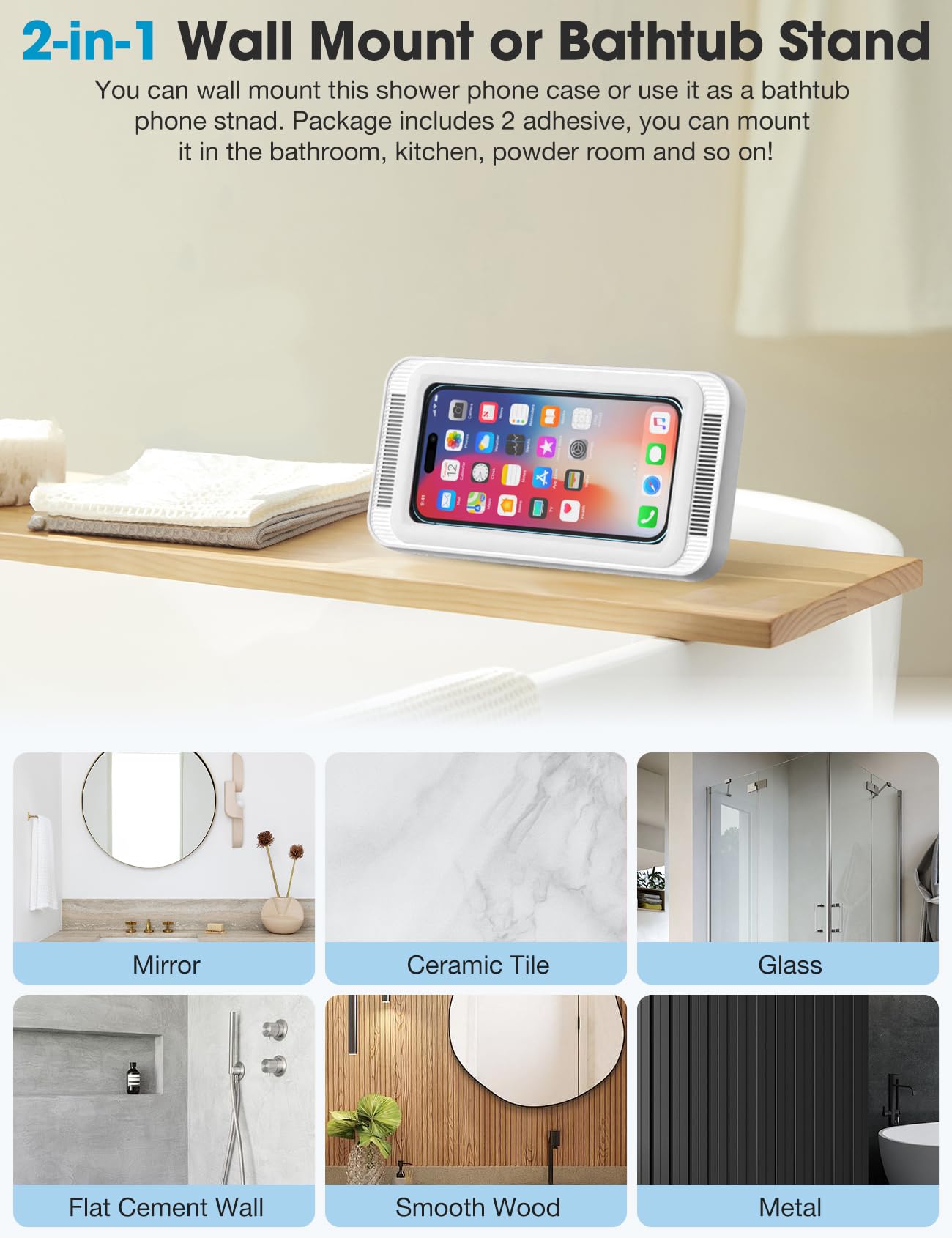 KUNSLUCK Waterproof Shower Phone Holder with 480° Rotation - Universal Wall Mount Stand for iPhone & Android (4-7 Inch) - Bathroom, Mirror, Bathtub & Kitchen Use - Crystal Clear Sound Quality
