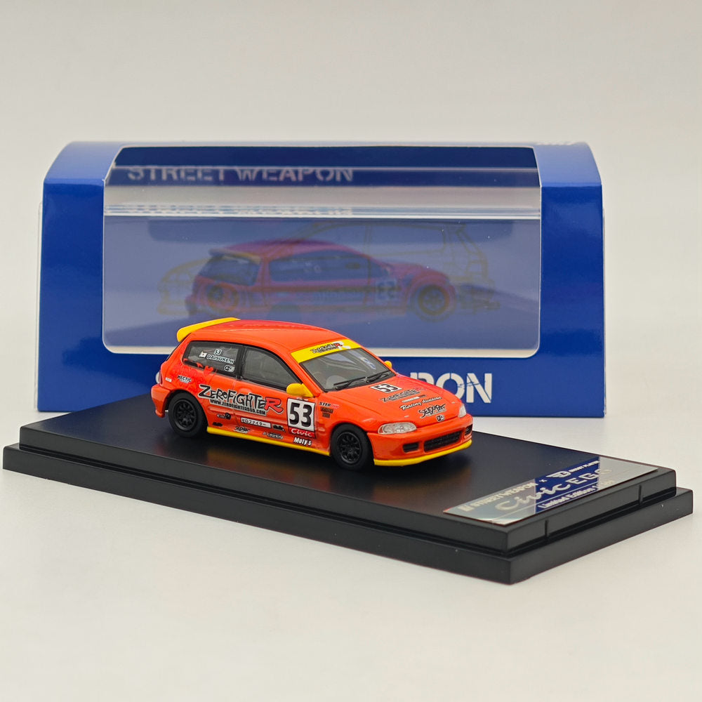 1:64 Scale Honda Civic Spoon EG6 ZeroFighter #53 Red Diecast Model Car - Collectible Toy for Racing Enthusiasts - Perfect for Display, Gifts, and Racing Scenes
