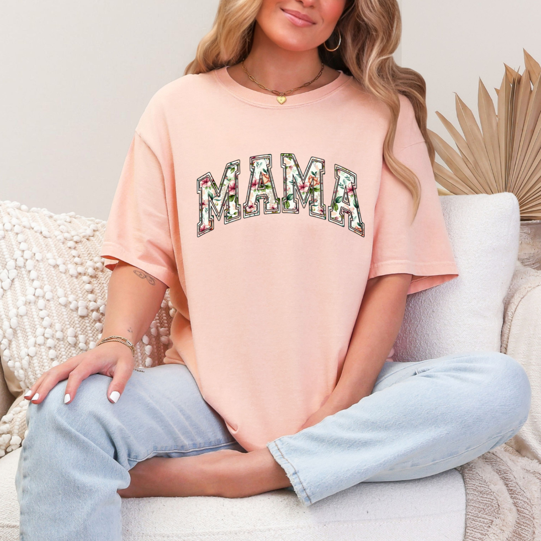 Floral Mama Graphic Tee - Women's Cute Floral Print T-Shirt for Casual Wear, Mother's Day Gifts & Everyday Outfits