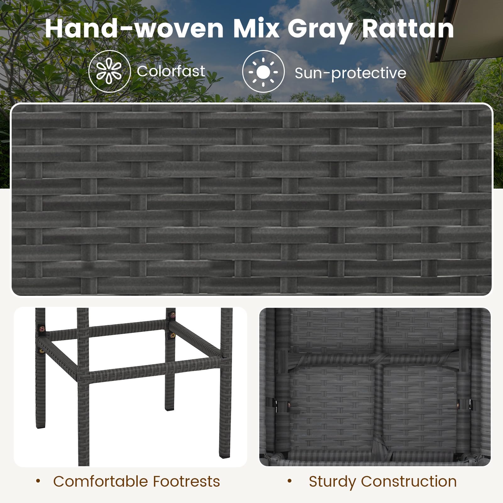 Outdoor Rattan Bar Set with 4 Stools - 5-Piece Patio Wicker Bar Table & Chairs, Heavy-Duty Steel Frame & Included Cushions - Perfect for Backyard, Poolside, or Garden Entertaining