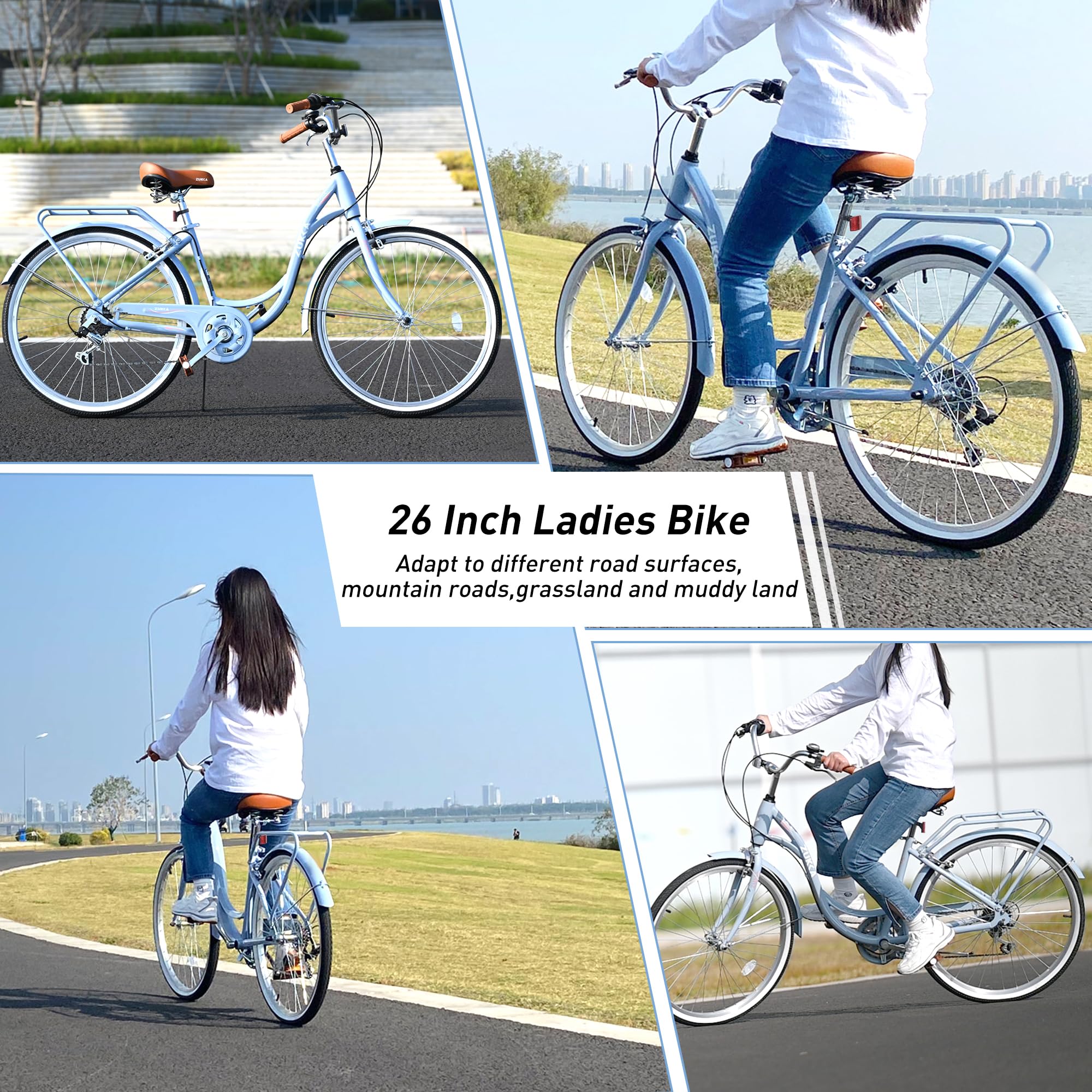 26 Inch Women's Beach Cruiser Bike - 7 Speed Comfortable Commuter & Leisure Bicycle for Adults with Adjustable Seat & Dual V Brake - Perfect for Beach Rides, City Commuting & Weekend Adventures