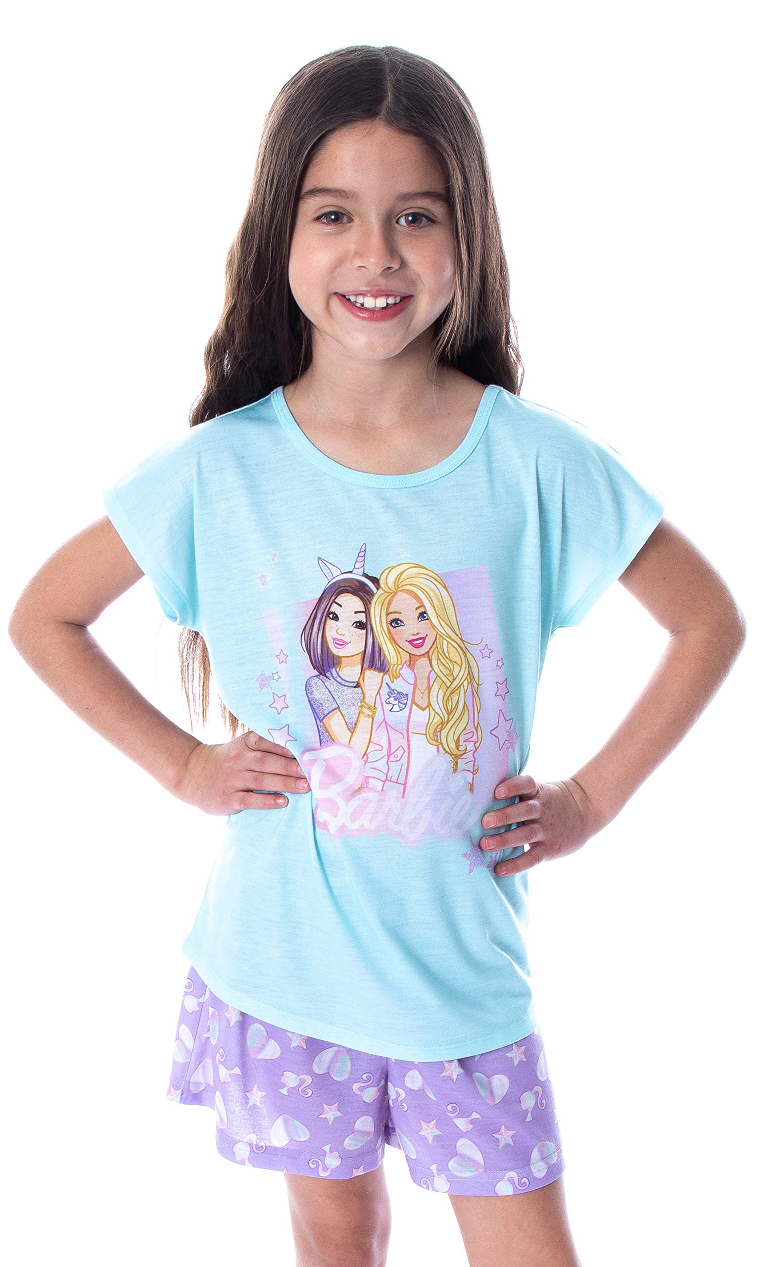 INTIMO Barbie Little Girls' 2-Piece Pajama Set - Cute Unicorn Print Shirt & Shorts for Kids Sleepwear | Perfect for Birthday Gifts, Sleepovers & Playtime