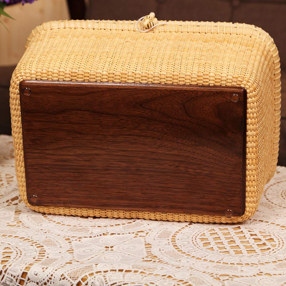 Handwoven Rattan Storage Basket Set with Lid - Rectangular Nantucket Baskets for Shelves & Home Organization | Perfect for Bedroom, Bathroom & Living Room Storage