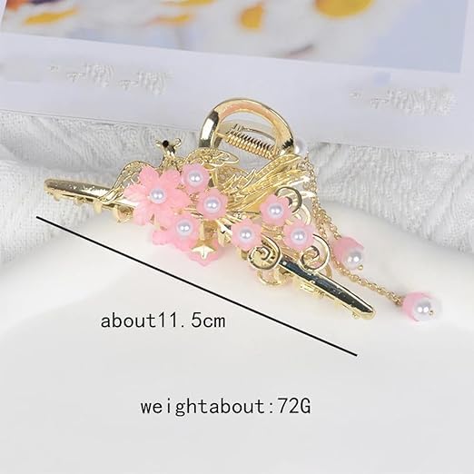 RUBELA Korean Style Hair Claw Clip - White Flower Tassel Hair Accessory for Wedding, Prom, Party & Special Occasions