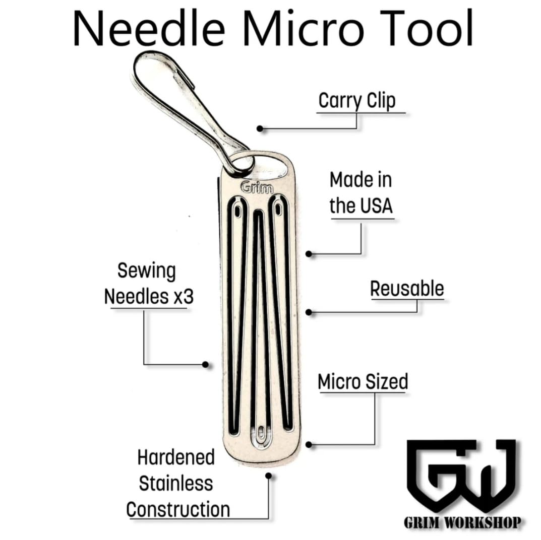 Grim Workshop Micro Sewing Needle Tool - Compact Survival Repair Kit for EDC & Outdoor Adventures - Emergency Gear for Clothing, Gear & Backpack Fixes