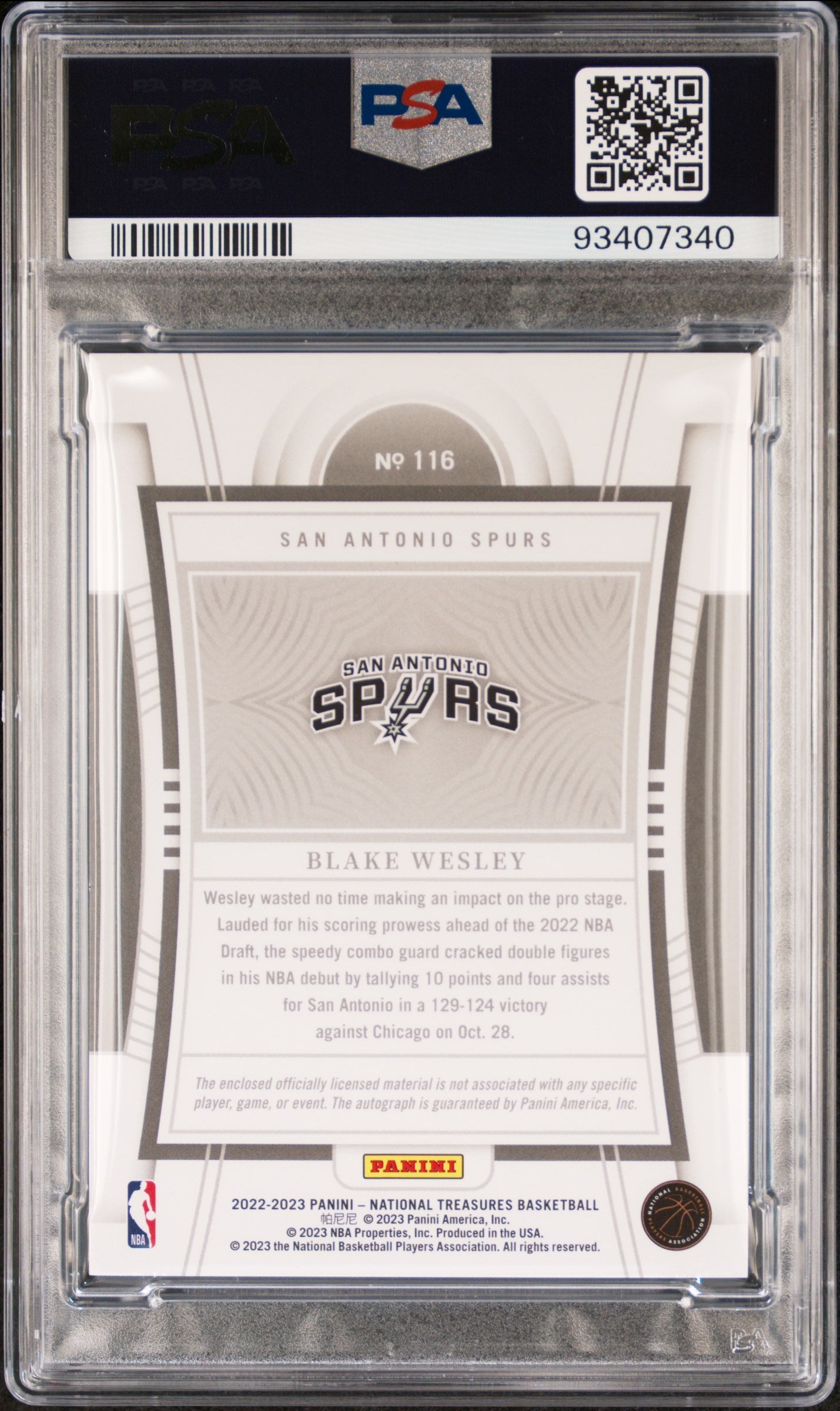 2022 Panini National Treasures Blake Wesley Rookie Patch Autograph PSA 9 /99 - Basketball Trading Card for Collectors & Investors - Perfect for Display, Gifts, and Memorabilia Collections
