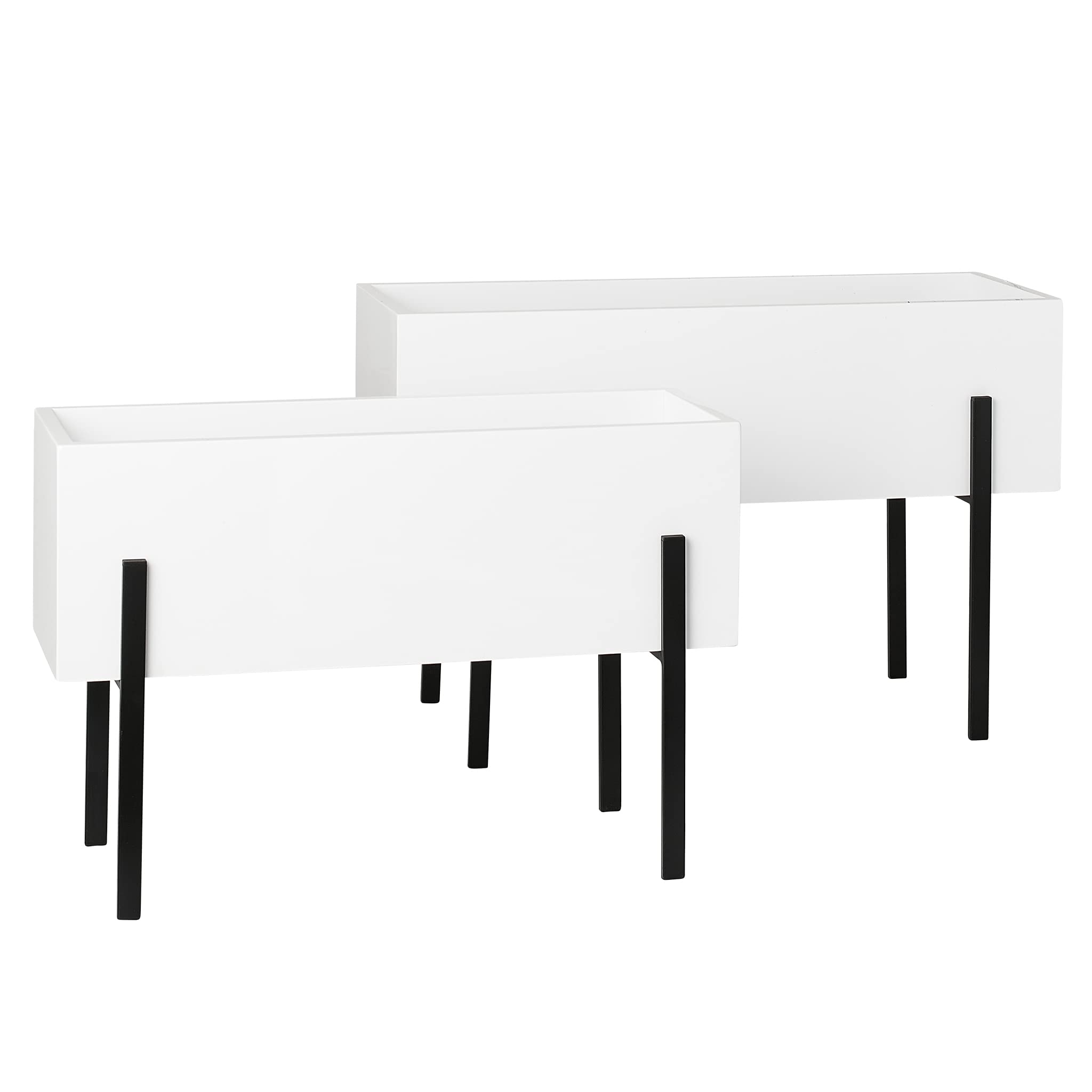 Torre & Tagus Modern Black Metal Trestle Standing Planter Set of 2 - Large Storage Capacity for Faux Plants - Indoor/Outdoor Home & Office Decor for Living Room, Patio, or Entryway