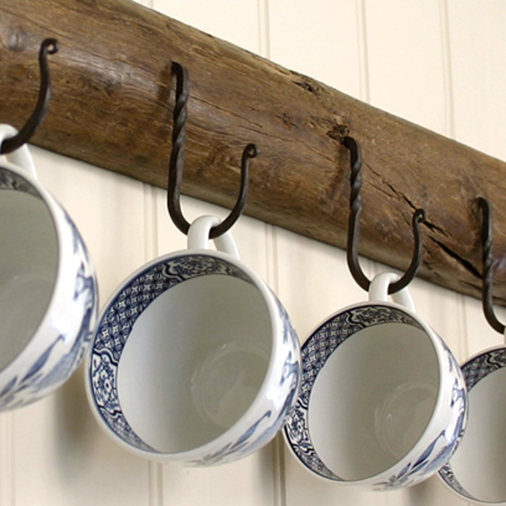 Forged Black Beeswax Cup Hooks - Heavy Duty Rustproof Hooks for Kitchen, Bathroom & Home Organization