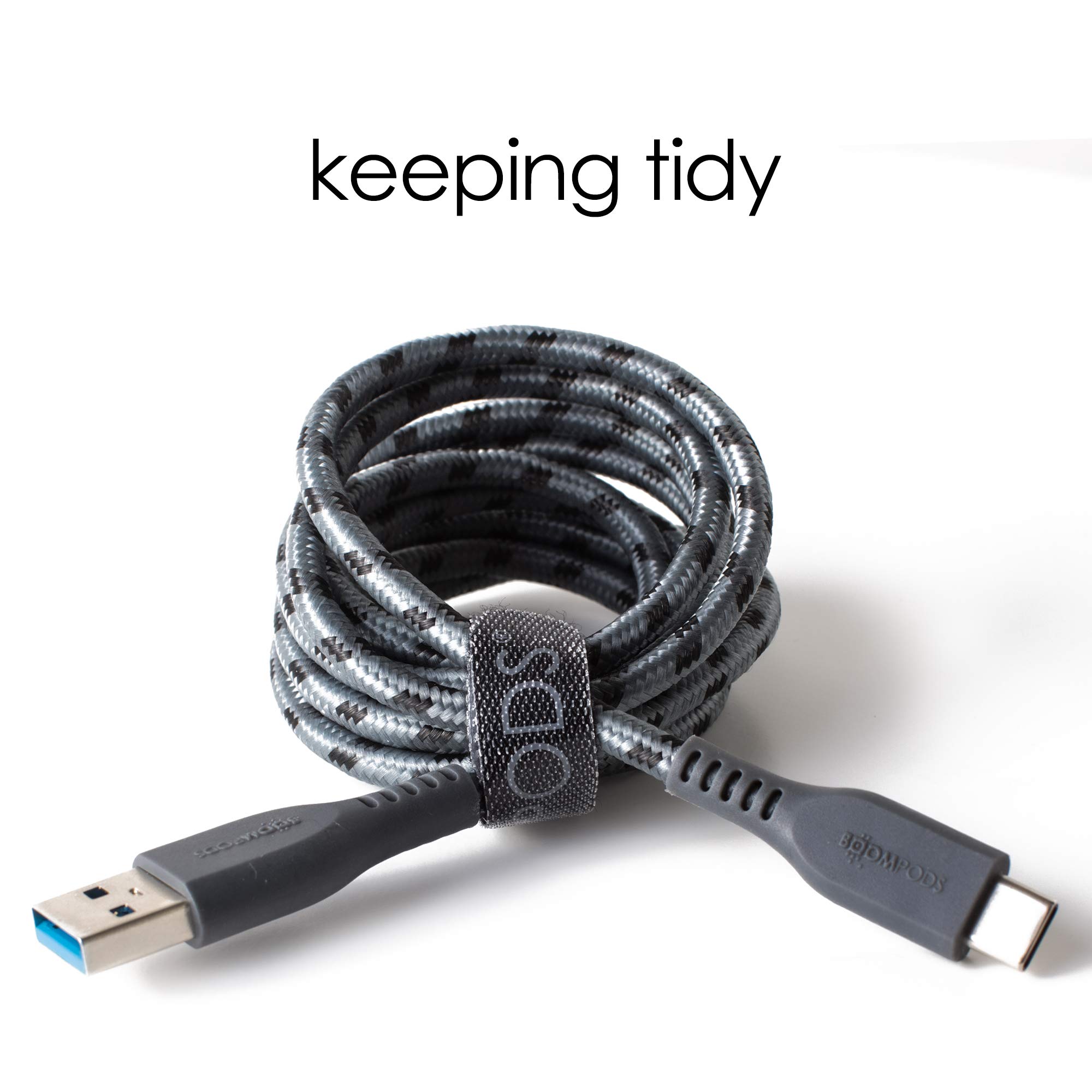 BoomPods Retro Armored USB-C to USB Braided Cable 1.5m (Graphite) - Durable Fast Charging Cord for Phones, Tablets & Gaming Devices
