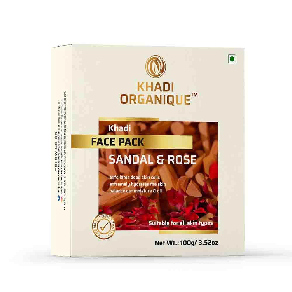 Khadi Organique Sandal & Rose Face Pack For Glowing Skin - 100% Natural & Organic Facial Mask for Radiance & Hydration - Perfect for Daily Skincare Routine & Spa Day at Home (Pack of 1)