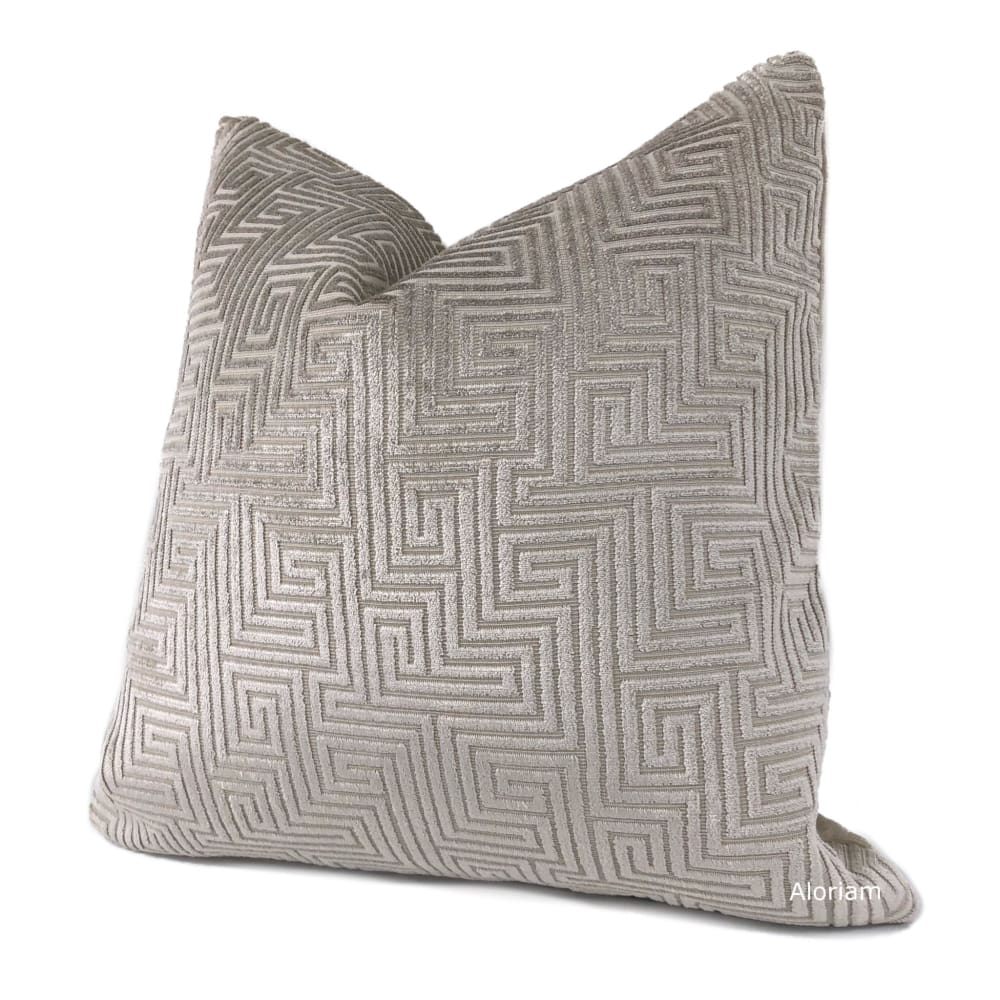 Theo Gray Greek Key Cut Velvet Pillow Cover - Decorative Throw Pillow Case for Sofa, Bed & Home Decor - 18x18 Inches Luxury Cushion Cover