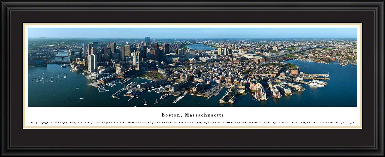 Blakeway Worldwide Panoramas Boston Massachusetts Skyline Poster - Premium Deluxe Framed Wall Art with Double Mat for Home & Office Decor