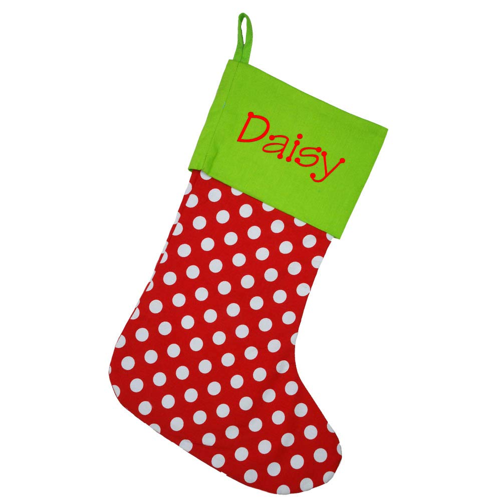 Personalized Monogrammed Christmas Stockings with Red Dots - Holiday Gift Stocking for Fireplace Decor, Christmas Tree Ornaments & Festive Home Decor