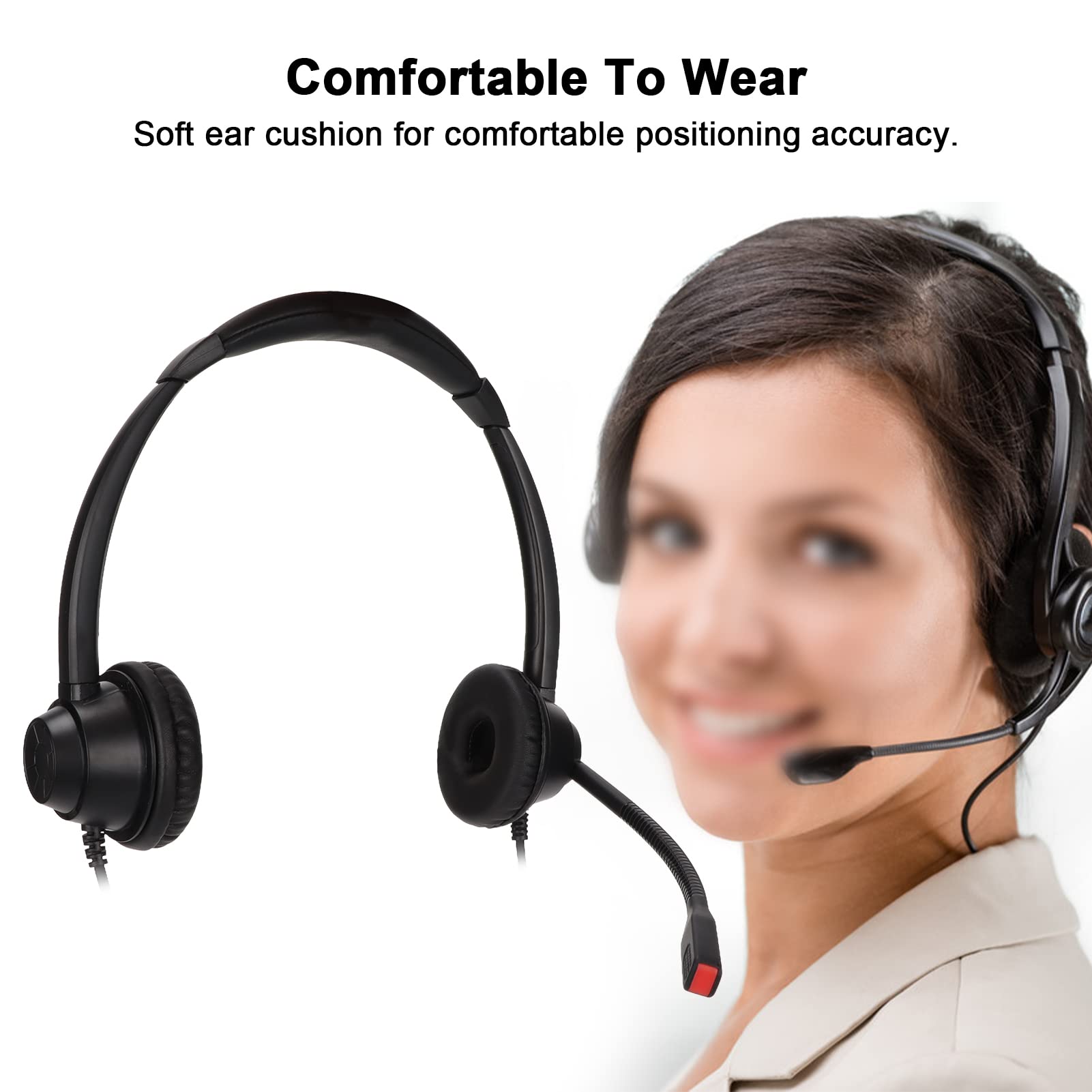 2.5mm Noise Canceling Office Headset with Microphone - Compatible with AT&T, Vtech, Uniden, Grandstream & Polycom Cordless Phones - Perfect for Call Centers, Customer Service & Remote Work