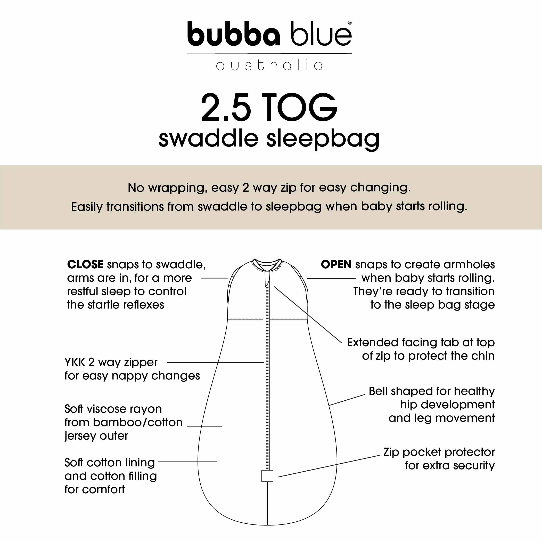 Nordic 2.5 TOG Swaddle Sleep Bag for Babies - Soft & Breathable Cotton Sleeping Sack - Perfect for Nursery, Daycare & Travel (Sand Color)