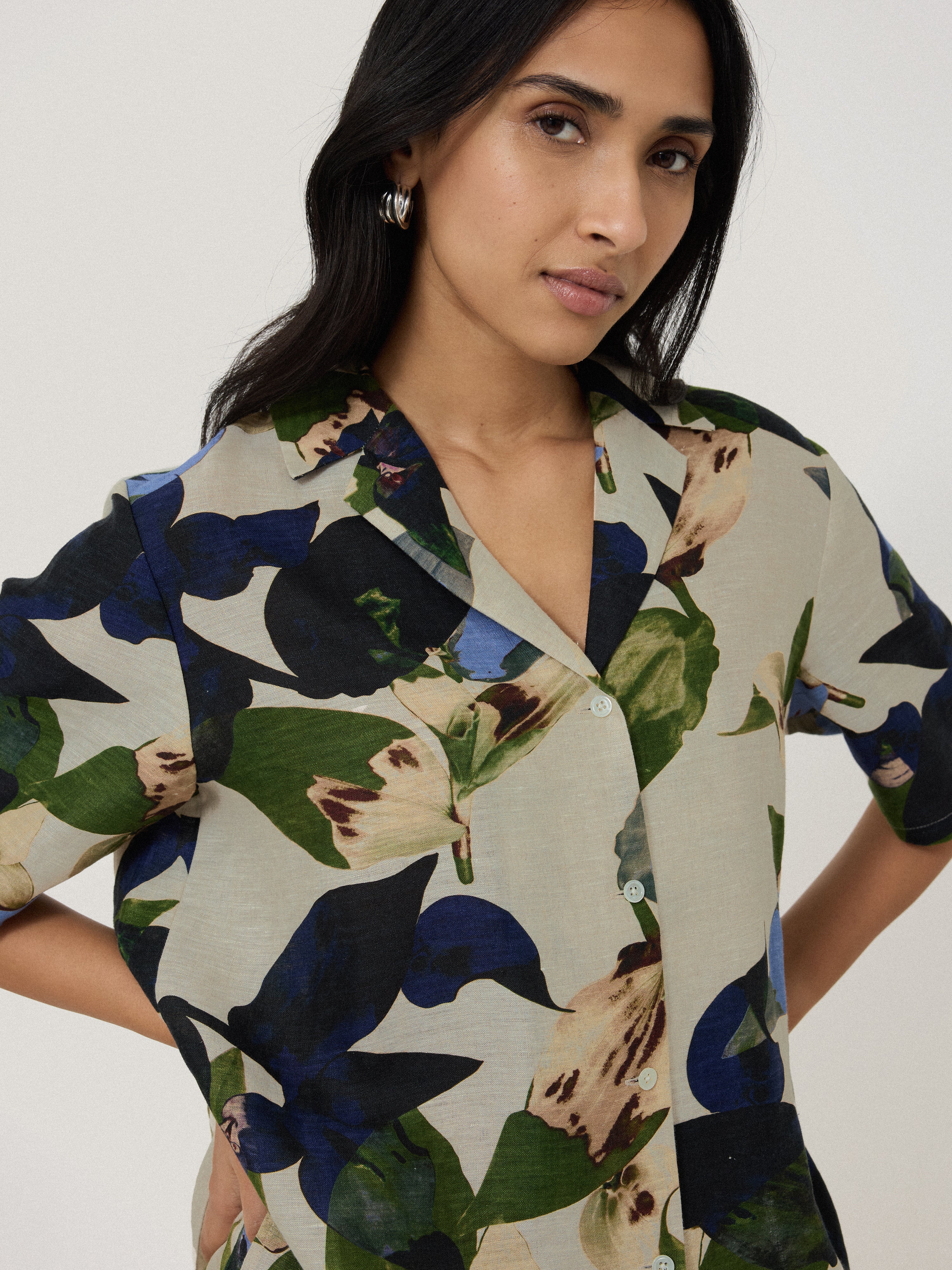 Future Botanic Linen Shirt for Women | Breathable Neutral Tone Casual Blouse | Perfect for Summer Outfits, Beach Vacations & Boho Style