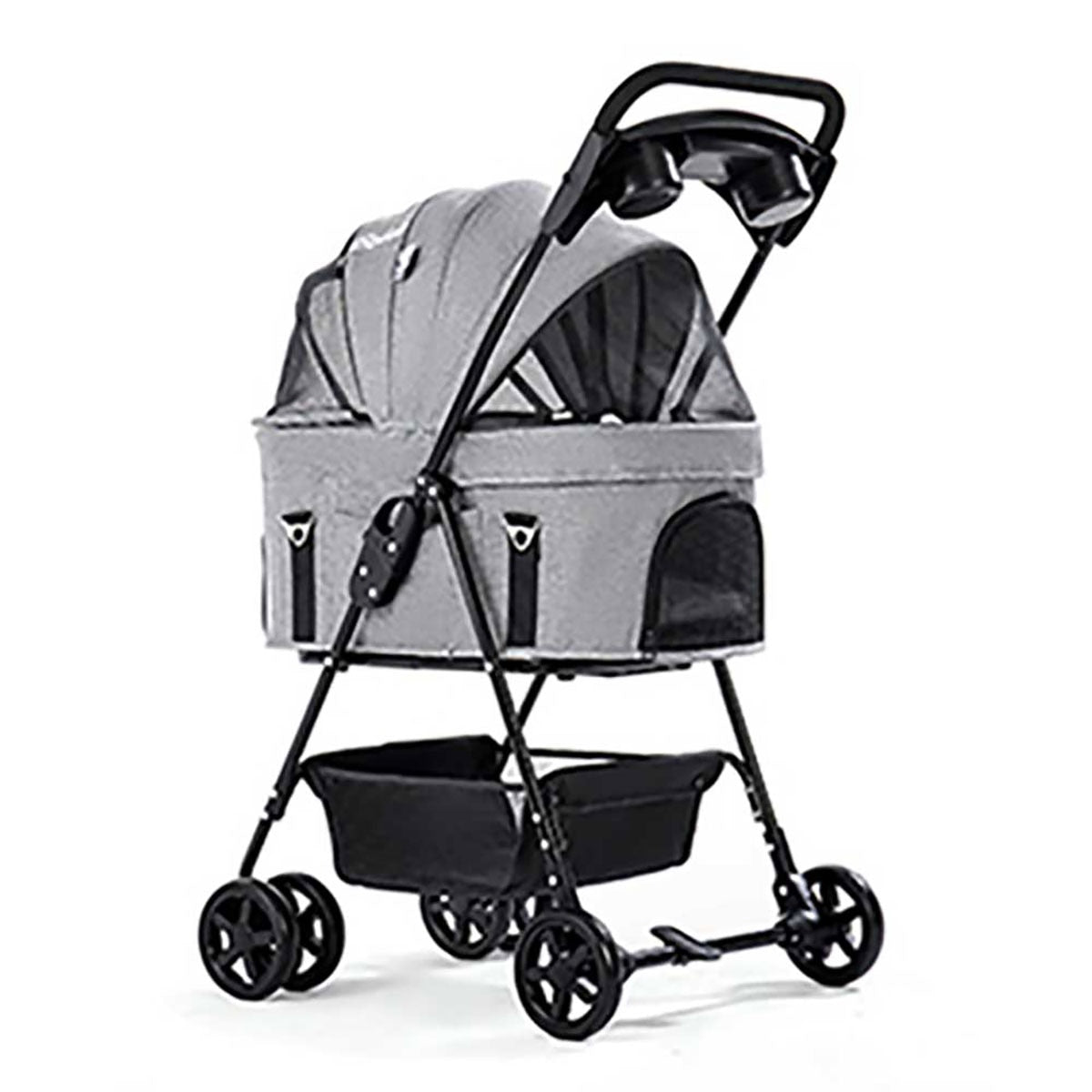 BELLO 4-Wheel Foldable Dog Stroller with Removable Basket - Large Version (Pet Weight Capacity: 17kg) - Perfect for Outdoor Walks, Shopping & Travel with Your Pet