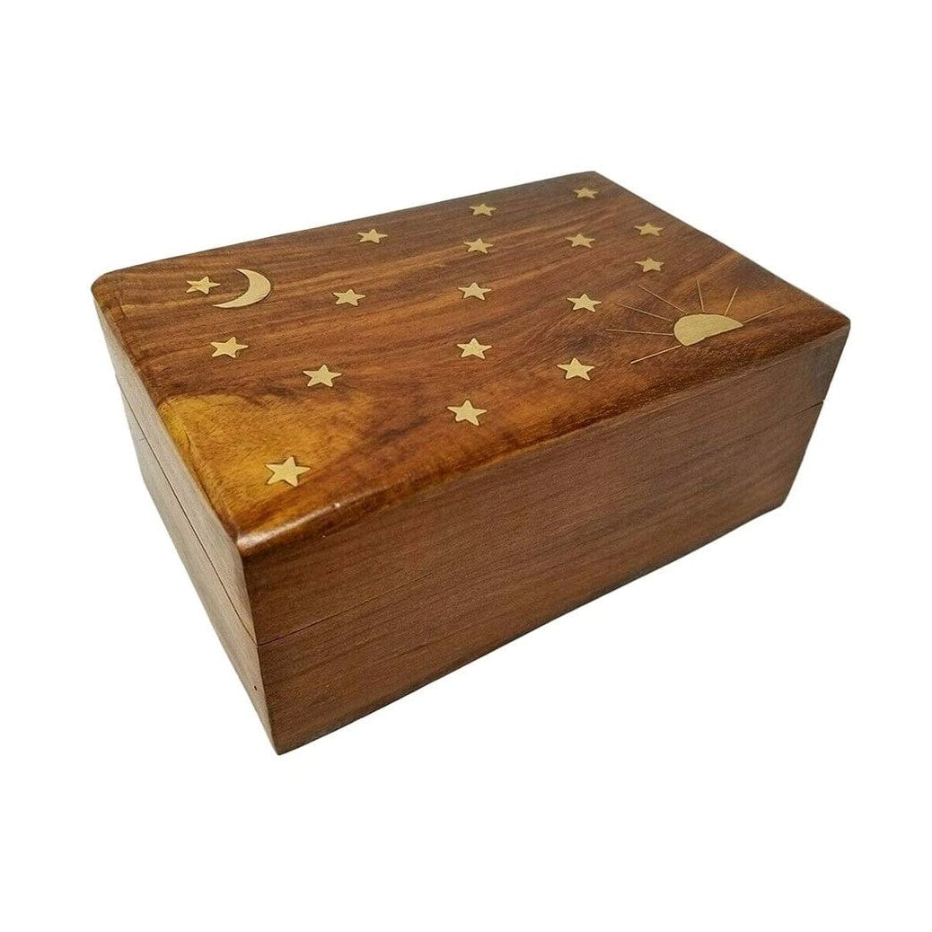 Celestial Rising Sun Wooden Box - Handcrafted Wooden Jewelry Storage Box with Intricate Sun Design - Perfect for Jewelry, Keepsakes & Home Decor