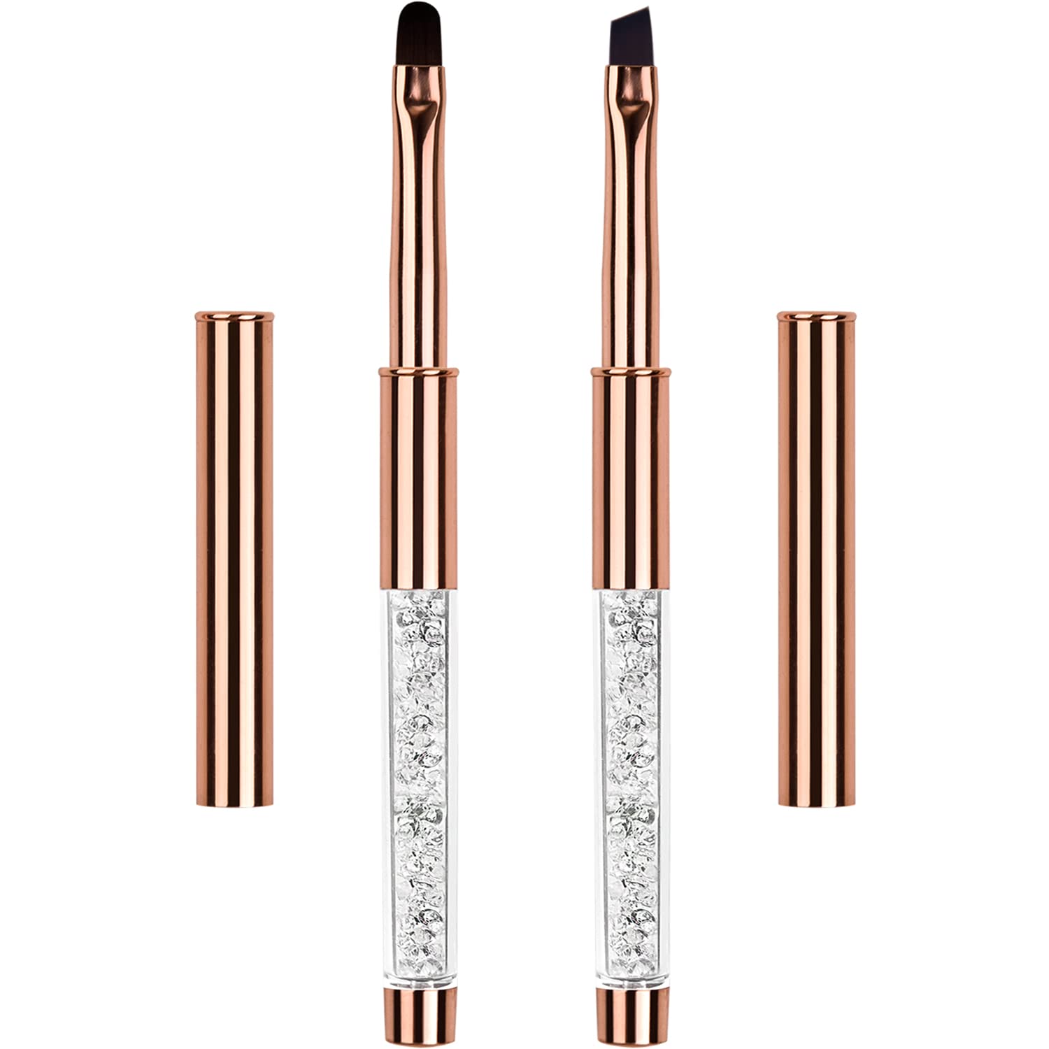 2Pcs Nail Clean Up Brush Set - Oval & Angled Nail Art Brushes for Polish Correction, Rhinestone Handle Cleaning Brushes | Perfect for DIY Manicures, Salon Nail Art & Acrylic Polish Cleanup