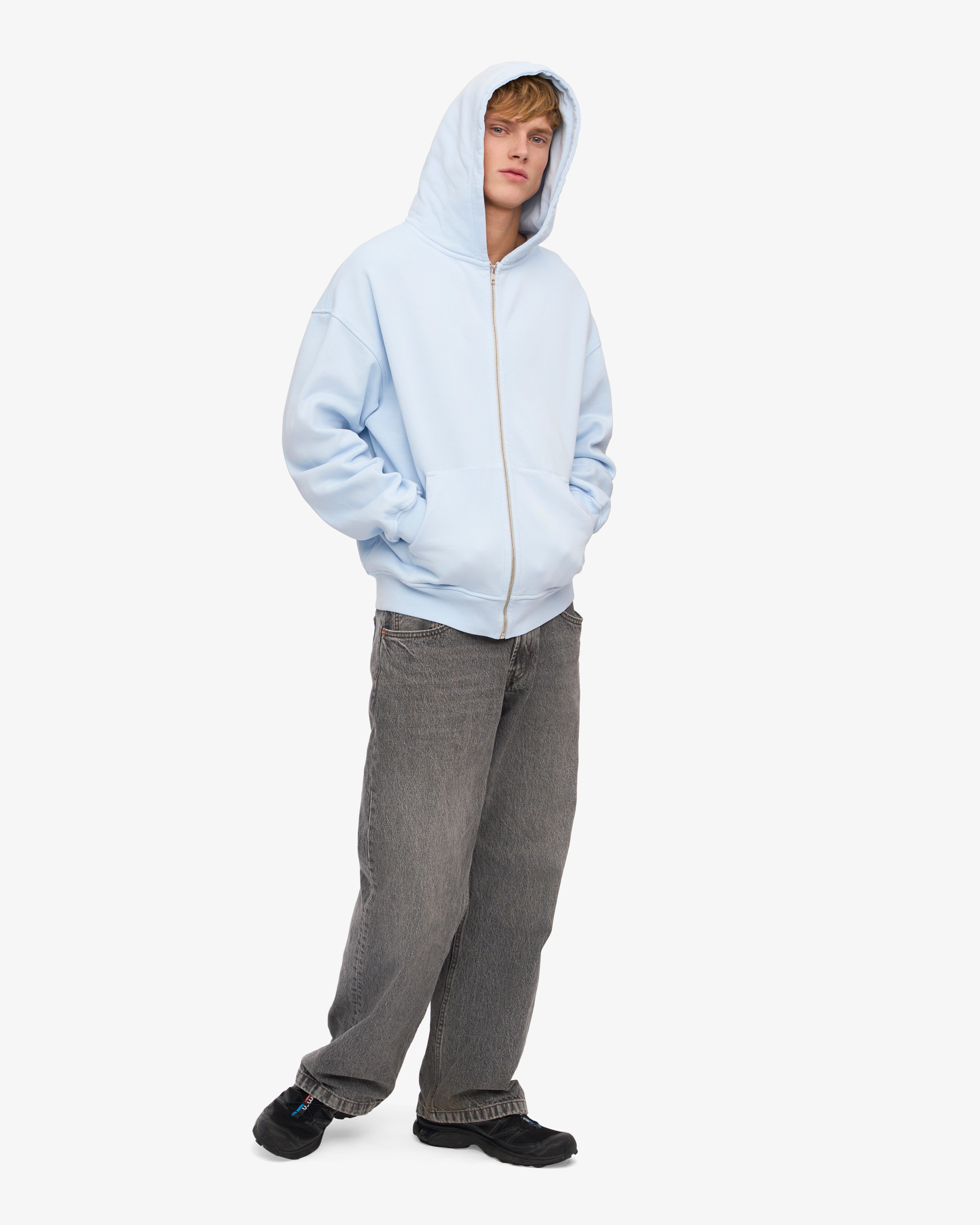 Organic Oversized Zip Hoodie for Women & Men - Polar Blue - Cozy Fleece Pullover for Casual Wear, Gym & Outdoor Activities