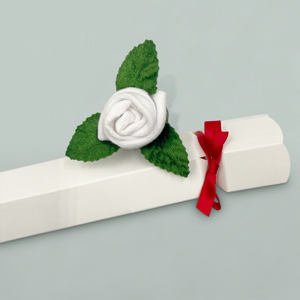 Baby's First Christmas Rosebud Sock Cracker - White Holiday Baby Gift for Newborns & Infants - Perfect for Christmas Stockings, Photo Props & Keepsakes