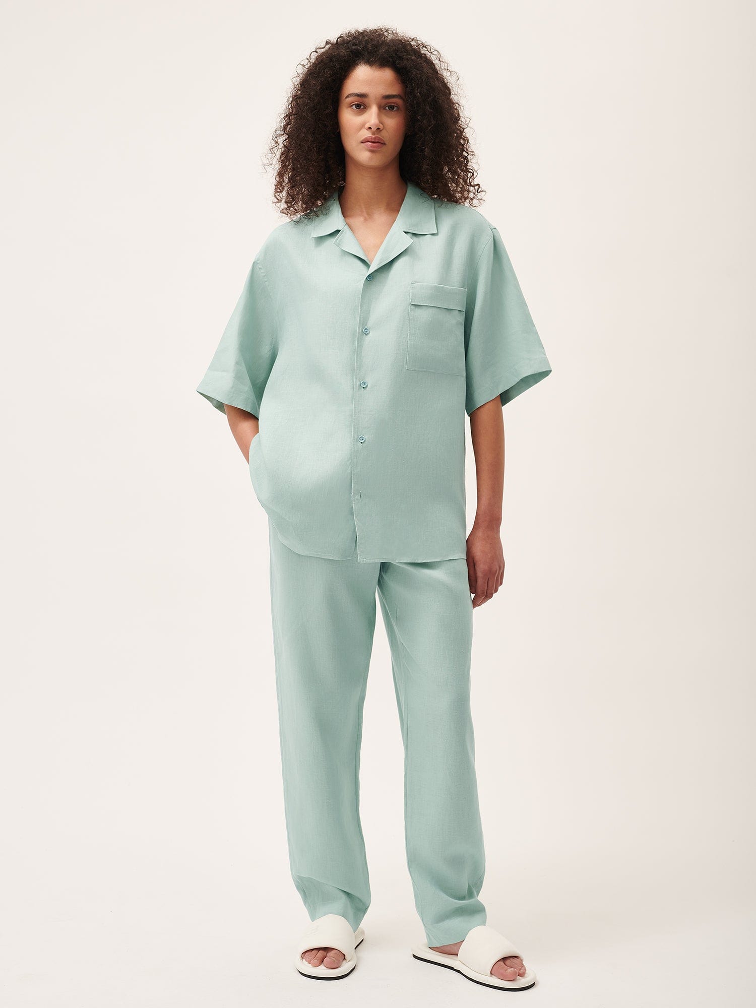 Women's Aloe Linen Pants - Soft Breathable Eucalyptus Blue Linen Trousers for Summer, Travel & Casual Wear